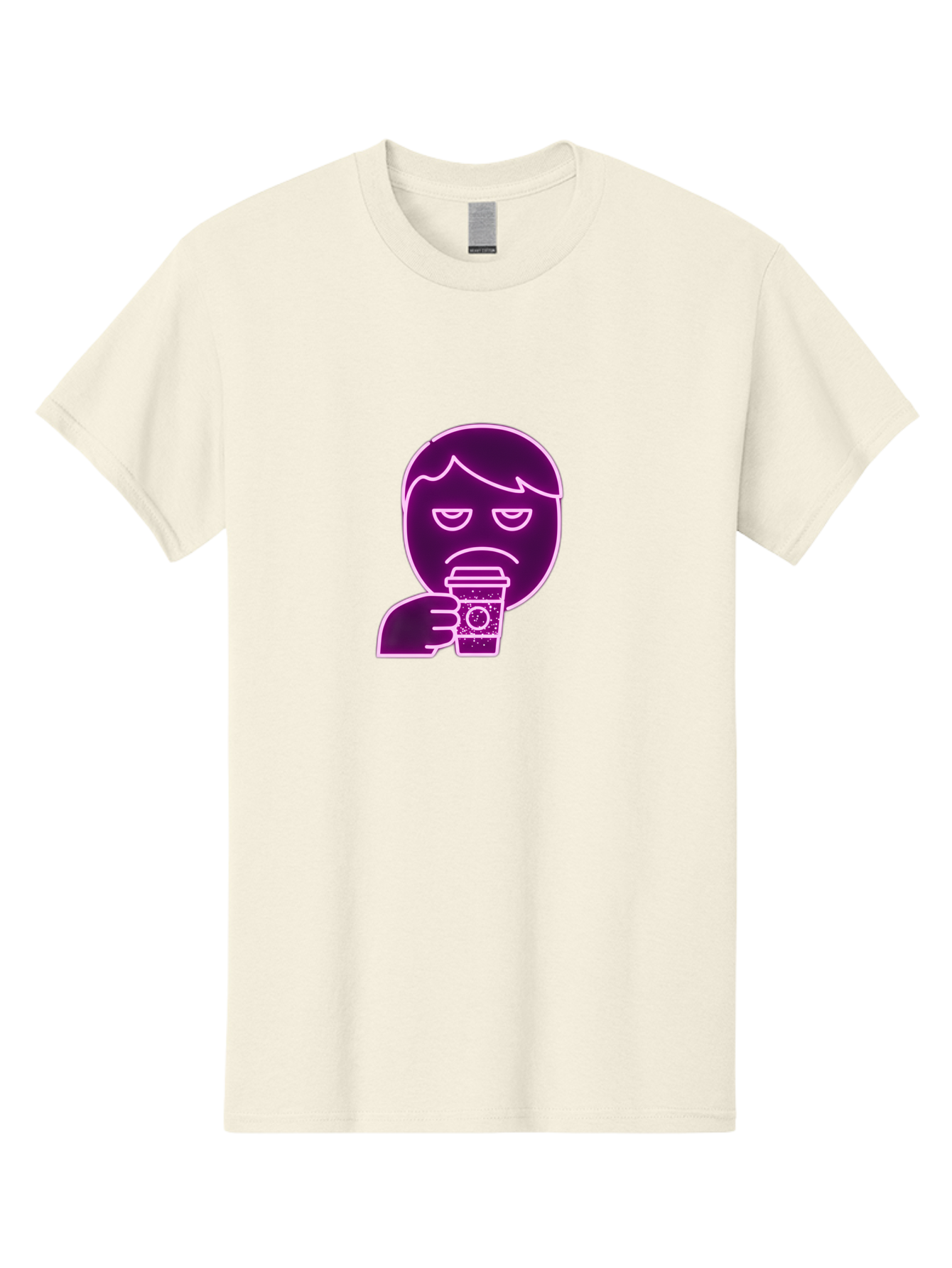 Disappointed-Coffee-Drinker Men'S Graphic Tee, 100% Cotton, Comfortable Casual Summer Wear, Machine Washable, Unhappy Person, Drinking Coffee, Sad Face, Frowning, Coffee Cup, Purple Illustration, Cartoon Character, Coffee Lover, Bab857 15