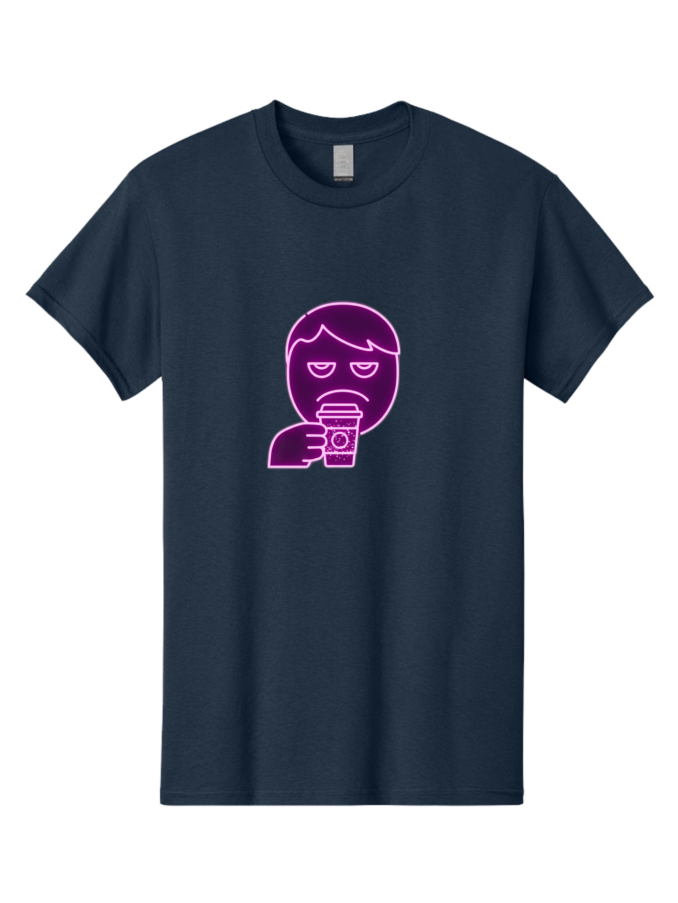 Disappointed-Coffee-Drinker Men'S Graphic Tee, 100% Cotton, Comfortable Casual Summer Wear, Machine Washable, Unhappy Person, Drinking Coffee, Sad Face, Frowning, Coffee Cup, Purple Illustration, Cartoon Character, Coffee Lover, Bab857 2