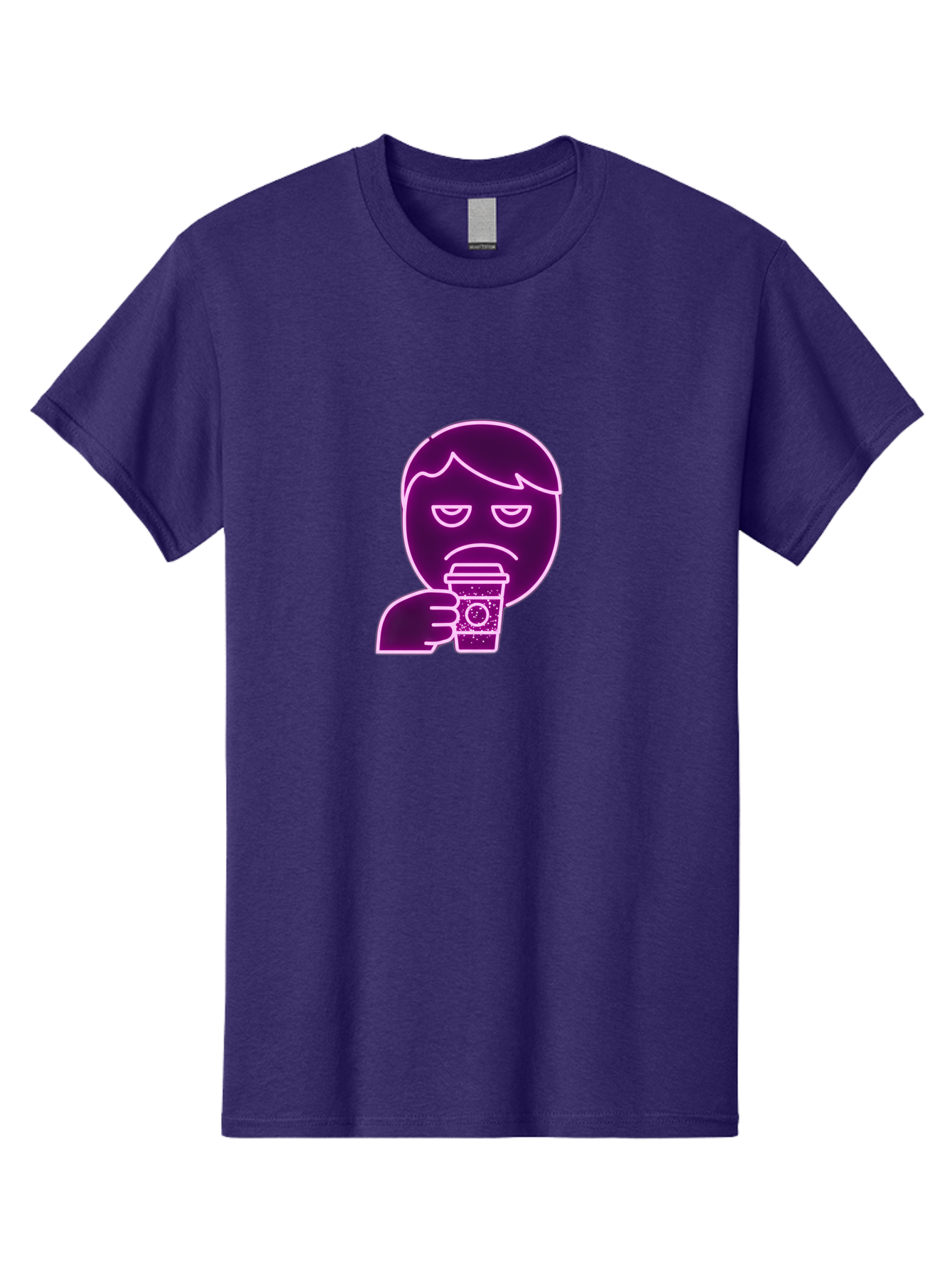 Disappointed-Coffee-Drinker Men'S Graphic Tee, 100% Cotton, Comfortable Casual Summer Wear, Machine Washable, Unhappy Person, Drinking Coffee, Sad Face, Frowning, Coffee Cup, Purple Illustration, Cartoon Character, Coffee Lover, Bab857 14