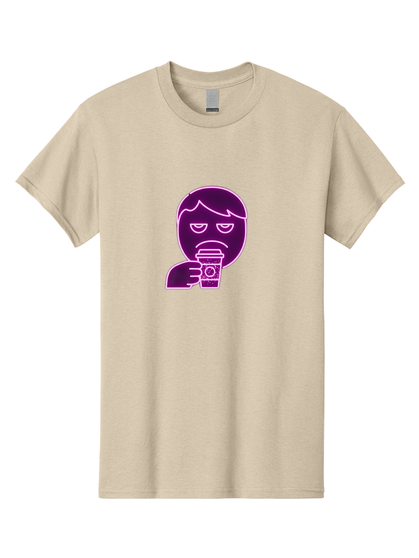 Disappointed-Coffee-Drinker Men'S Graphic Tee, 100% Cotton, Comfortable Casual Summer Wear, Machine Washable, Unhappy Person, Drinking Coffee, Sad Face, Frowning, Coffee Cup, Purple Illustration, Cartoon Character, Coffee Lover, Bab857 12