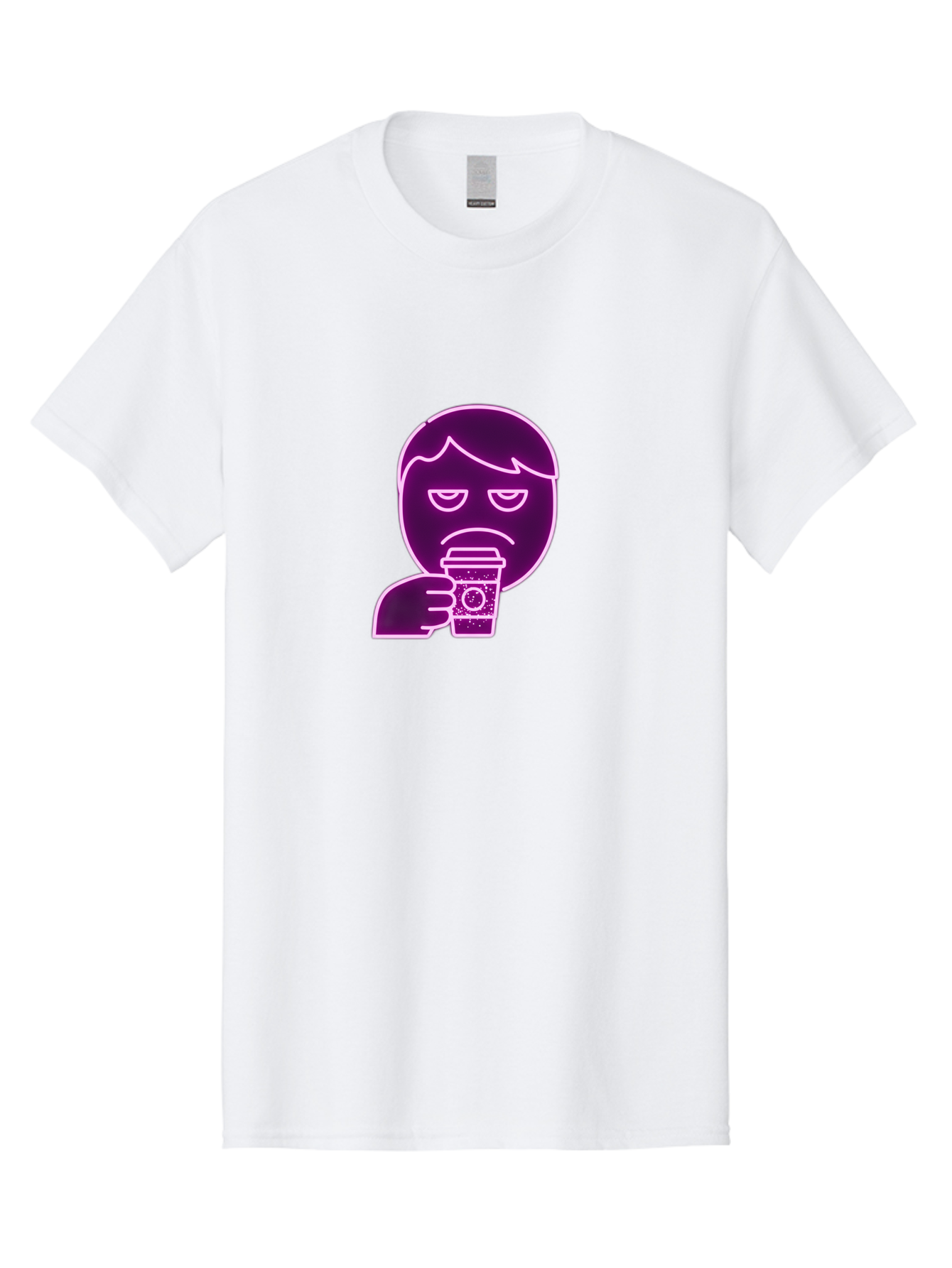 Disappointed-Coffee-Drinker Men'S Graphic Tee, 100% Cotton, Comfortable Casual Summer Wear, Machine Washable, Unhappy Person, Drinking Coffee, Sad Face, Frowning, Coffee Cup, Purple Illustration, Cartoon Character, Coffee Lover, Bab857 7