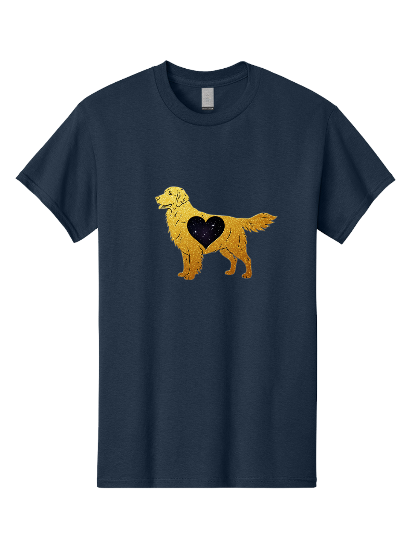 Dog-With-Galaxy-Heart Men'S Graphic Tee, 100% Cotton, Comfortable Casual Summer Wear, Machine Washable, Golden Retriever Illustration, Galaxy Heart, Starry Night, Dog Love, Furry Friend, Stylized Artwork, Canine Charm, Celestial Theme, Bab864 1