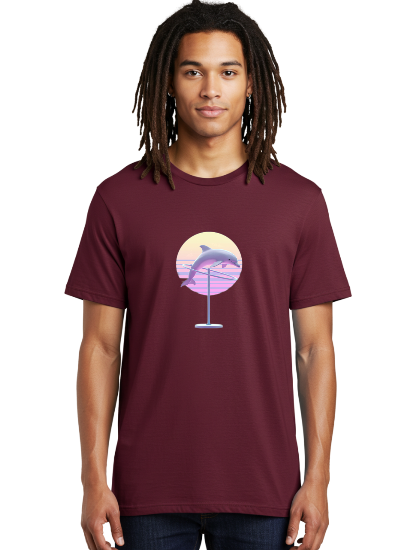 Dolphin-Spin-Art Men'S Graphic Tee, 100% Cotton, Comfortable Casual Summer Wear, Machine Washable, Dolphin Leaping, Ocean Scenery, Pastel Colors, Abstract Art, Surrealism, 3D Illustration, Creative Design, Modern Artwork, Minimalist Style, Bab866 30