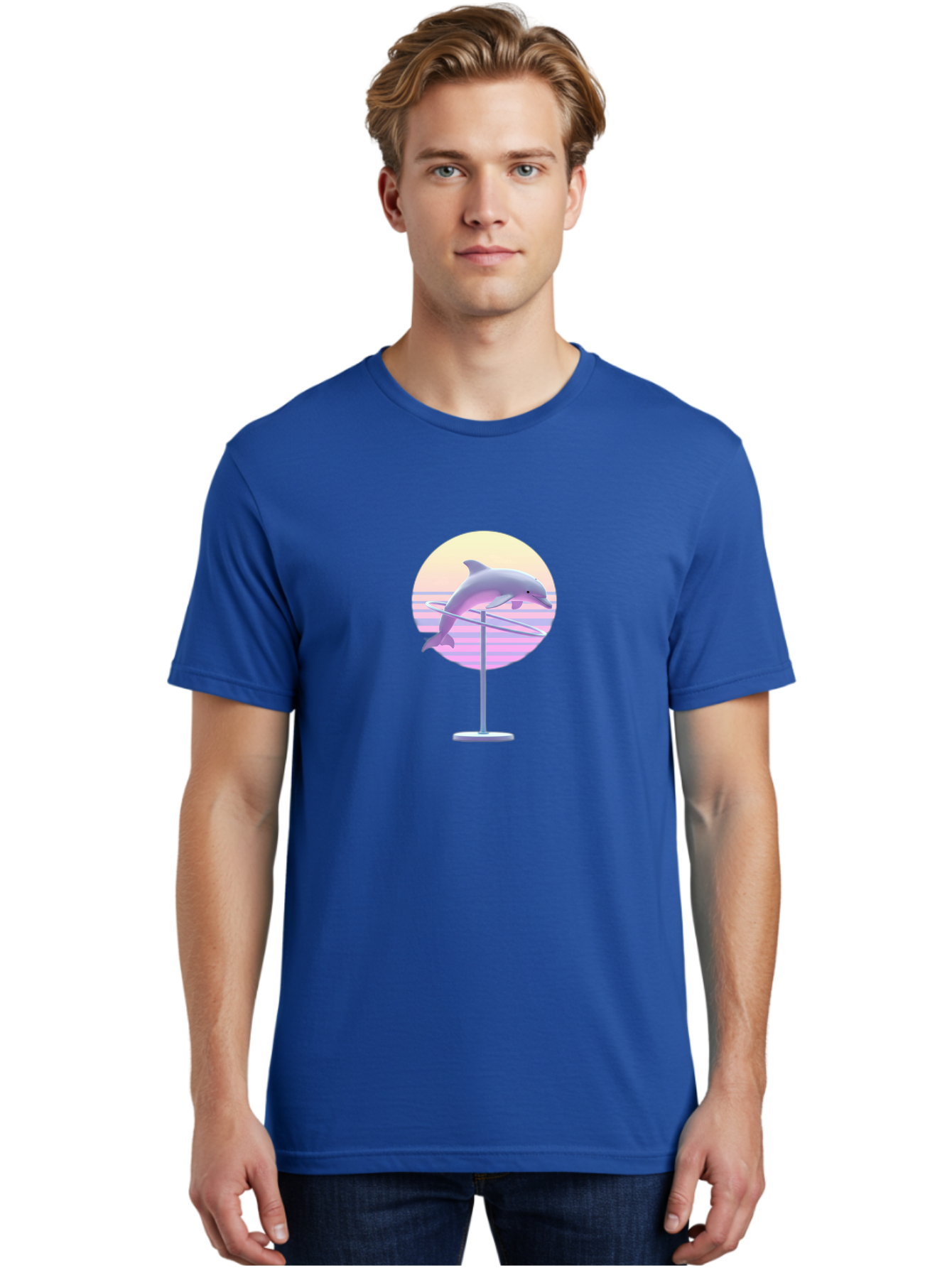 Dolphin-Spin-Art Men'S Graphic Tee, 100% Cotton, Comfortable Casual Summer Wear, Machine Washable, Dolphin Leaping, Ocean Scenery, Pastel Colors, Abstract Art, Surrealism, 3D Illustration, Creative Design, Modern Artwork, Minimalist Style, Bab866 19