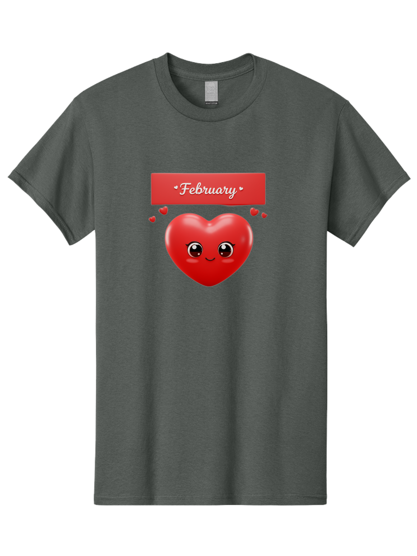 February Men'S Graphic Tee, 100% Cotton, Comfortable Casual Summer Wear, Machine Washable, Smiling Heart, Red Heart, Love Symbol, Valentines Day, Cute Cartoon Character, Heart Eyes, February Month, Sweetheart, February Love Bab902 12