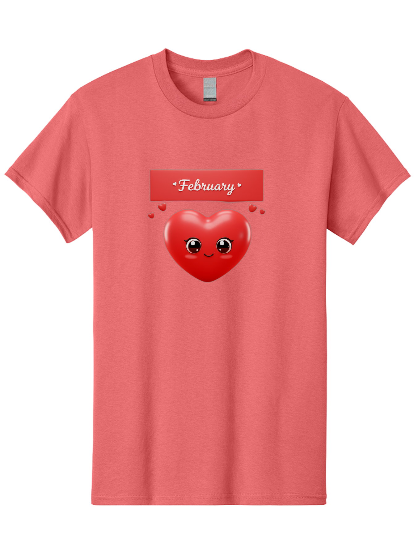 February Men'S Graphic Tee, 100% Cotton, Comfortable Casual Summer Wear, Machine Washable, Smiling Heart, Red Heart, Love Symbol, Valentines Day, Cute Cartoon Character, Heart Eyes, February Month, Sweetheart, February Love Bab902 14
