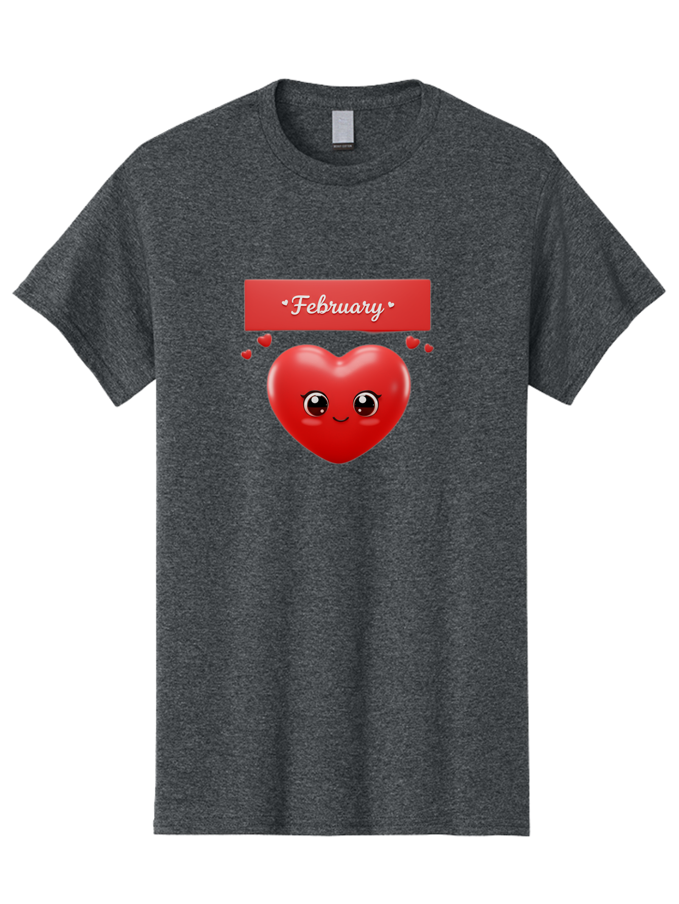 February Men'S Graphic Tee, 100% Cotton, Comfortable Casual Summer Wear, Machine Washable, Smiling Heart, Red Heart, Love Symbol, Valentines Day, Cute Cartoon Character, Heart Eyes, February Month, Sweetheart, February Love Bab902 5