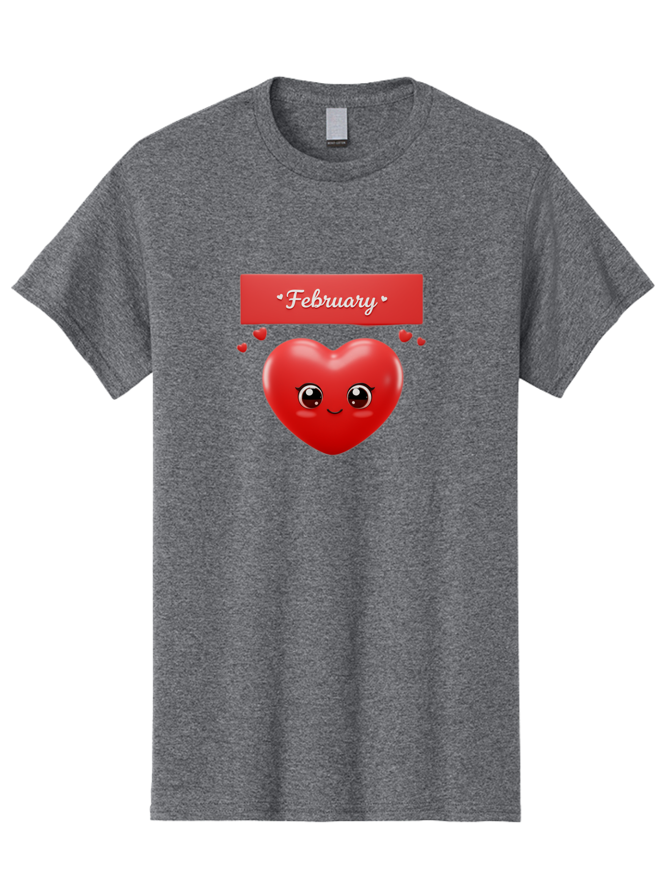February Men'S Graphic Tee, 100% Cotton, Comfortable Casual Summer Wear, Machine Washable, Smiling Heart, Red Heart, Love Symbol, Valentines Day, Cute Cartoon Character, Heart Eyes, February Month, Sweetheart, February Love Bab902 4
