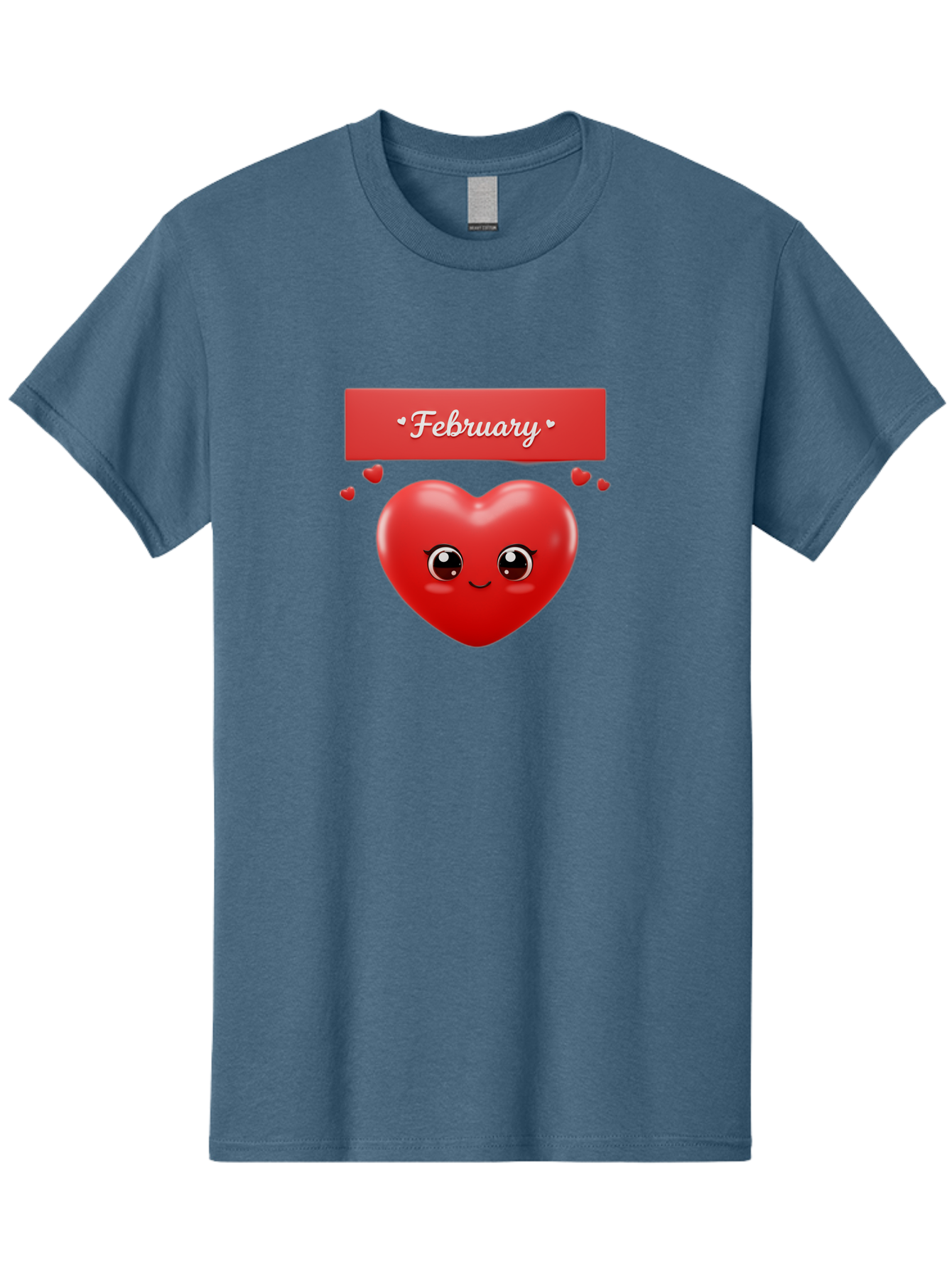 February Men'S Graphic Tee, 100% Cotton, Comfortable Casual Summer Wear, Machine Washable, Smiling Heart, Red Heart, Love Symbol, Valentines Day, Cute Cartoon Character, Heart Eyes, February Month, Sweetheart, February Love Bab902 9