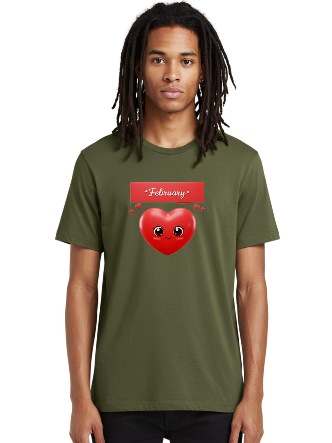 February Men'S Graphic Tee, 100% Cotton, Comfortable Casual Summer Wear, Machine Washable, Smiling Heart, Red Heart, Love Symbol, Valentines Day, Cute Cartoon Character, Heart Eyes, February Month, Sweetheart, February Love Bab902 23
