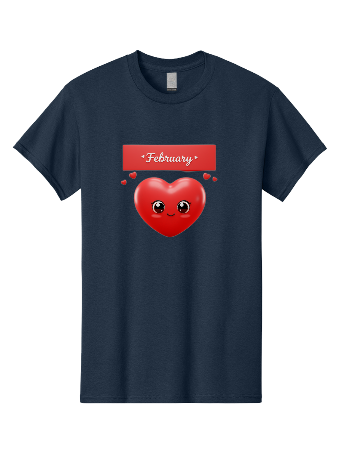 February Men'S Graphic Tee, 100% Cotton, Comfortable Casual Summer Wear, Machine Washable, Smiling Heart, Red Heart, Love Symbol, Valentines Day, Cute Cartoon Character, Heart Eyes, February Month, Sweetheart, February Love Bab902 10