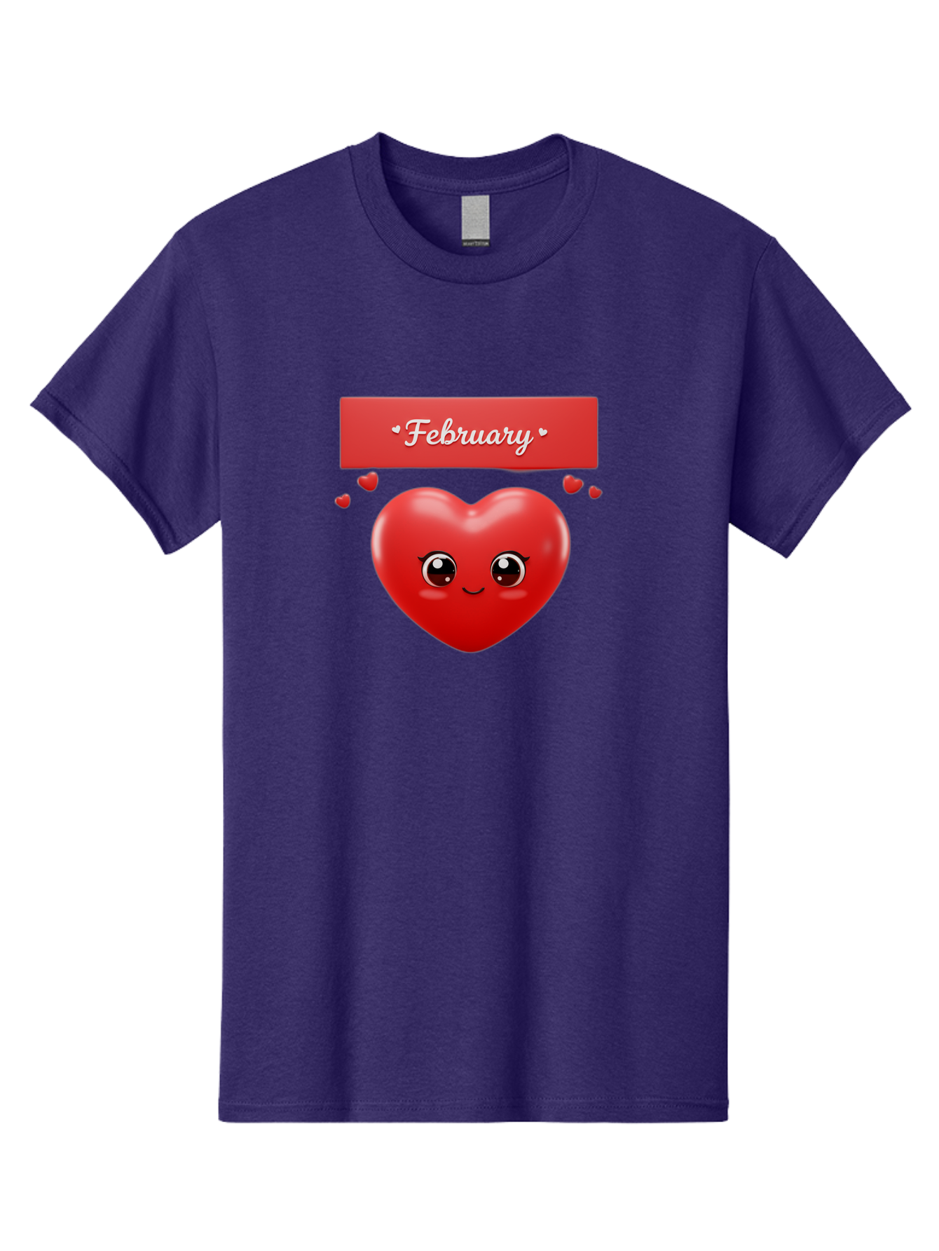 February Men'S Graphic Tee, 100% Cotton, Comfortable Casual Summer Wear, Machine Washable, Smiling Heart, Red Heart, Love Symbol, Valentines Day, Cute Cartoon Character, Heart Eyes, February Month, Sweetheart, February Love Bab902 3