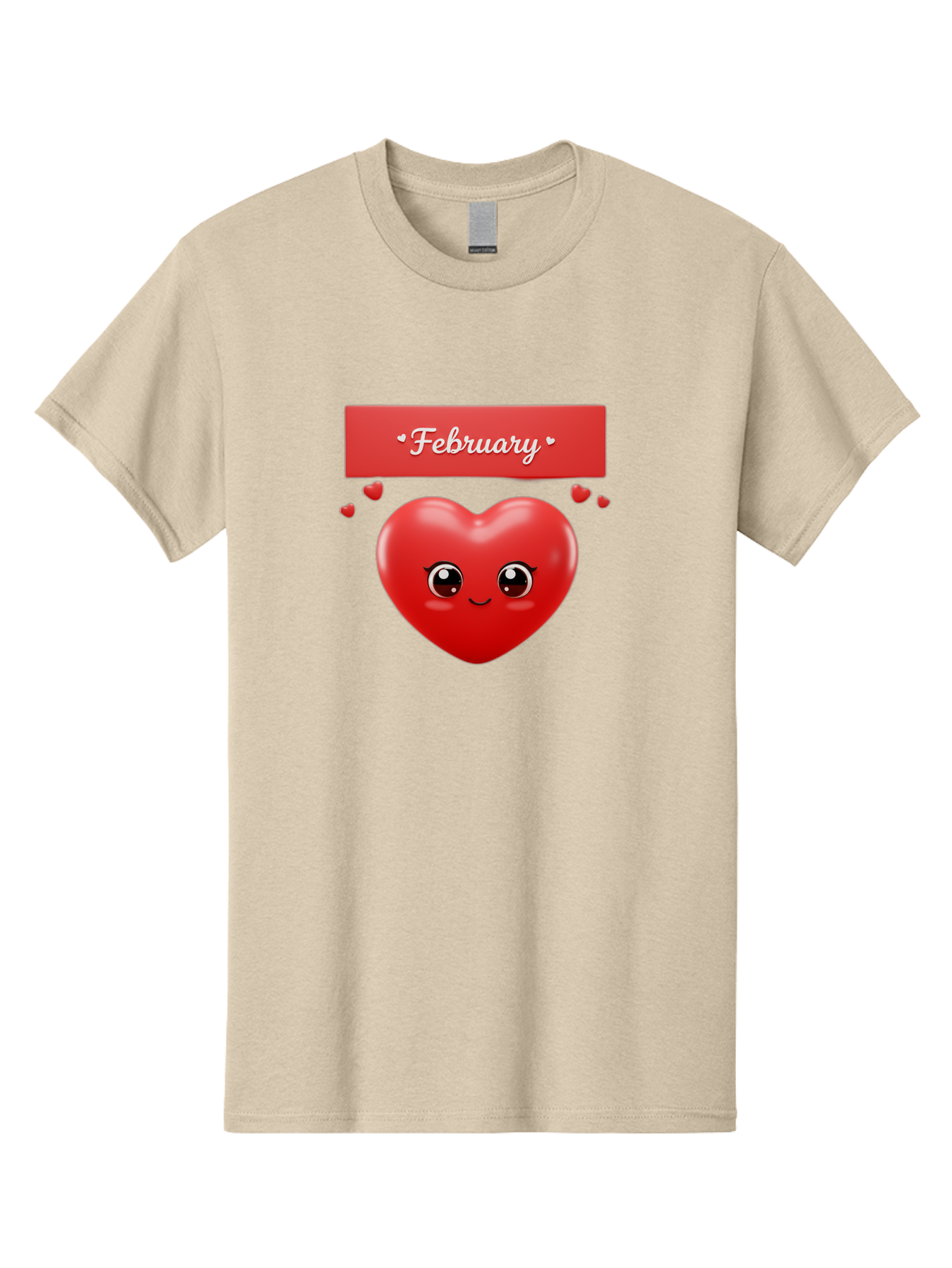 February Men'S Graphic Tee, 100% Cotton, Comfortable Casual Summer Wear, Machine Washable, Smiling Heart, Red Heart, Love Symbol, Valentines Day, Cute Cartoon Character, Heart Eyes, February Month, Sweetheart, February Love Bab902 13