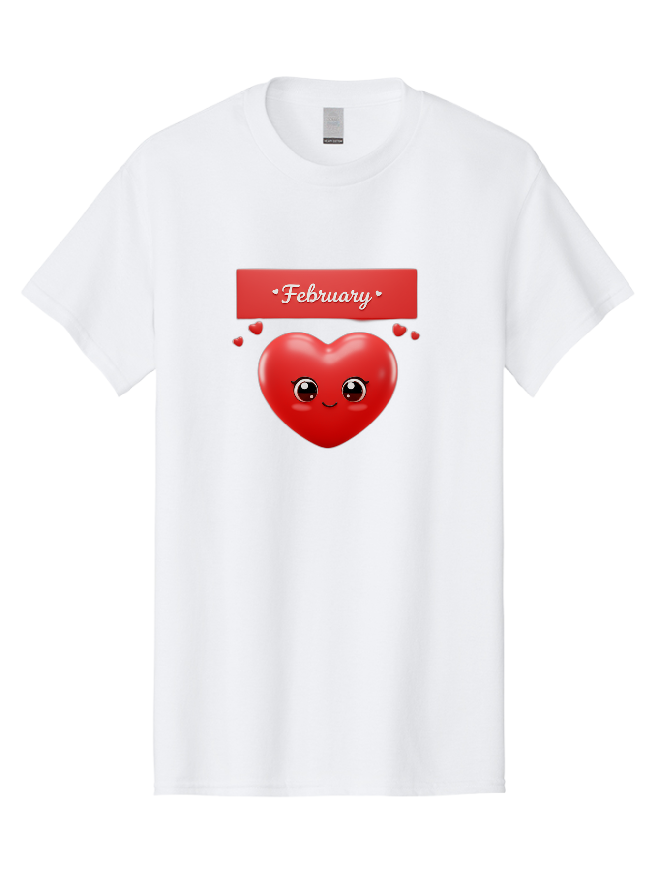 February Men'S Graphic Tee, 100% Cotton, Comfortable Casual Summer Wear, Machine Washable, Smiling Heart, Red Heart, Love Symbol, Valentines Day, Cute Cartoon Character, Heart Eyes, February Month, Sweetheart, February Love Bab902 6
