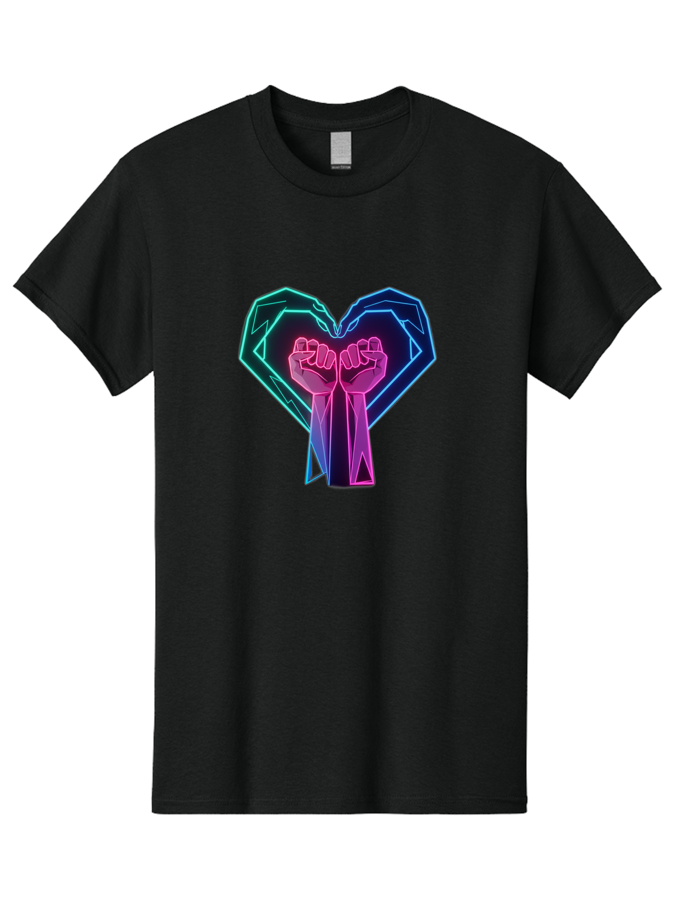 Fists-In-Heart Men'S Graphic Tee, 100% Cotton, Comfortable Casual Summer Wear, Machine Washable, Raised Fists, Heart Shape, Neon Lights, Solidarity Symbol, Unity, Social Justice, Protest, Activism, Empowerment, Love Bab906 13