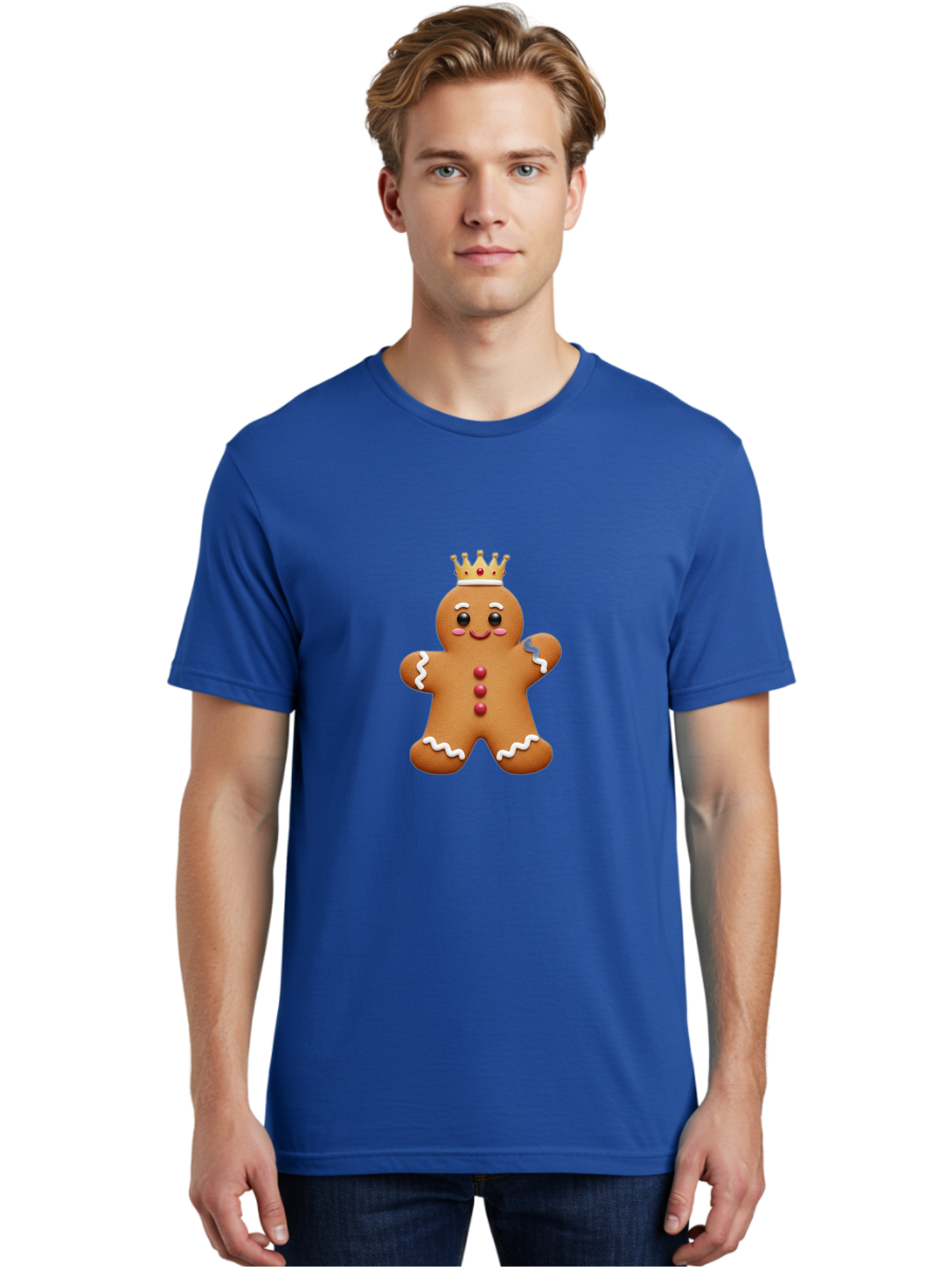 Gingerbread-King Men'S Graphic Tee, 100% Cotton, Comfortable Casual Summer Wear, Machine Washable, Gingerbread Man, Cartoon Cookie, Holiday Sweets, Festive Treats, Christmas Cookie, Royal Icing, Sweet Treats, Cookie Crown Bab940 28