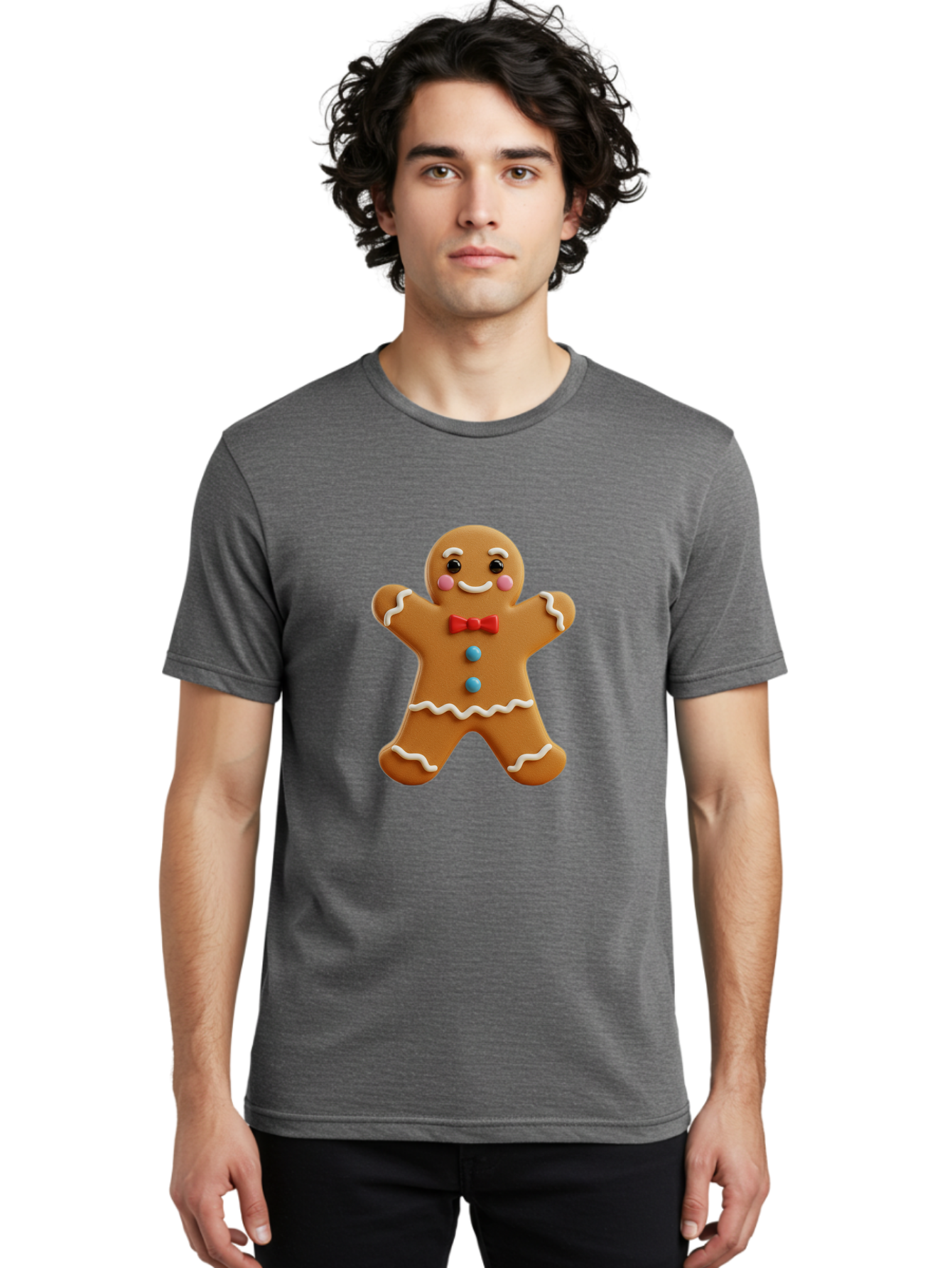 Gingerbread-Man-13 Men'S Graphic Tee, 100% Cotton, Comfortable Casual Summer Wear, Machine Washable, Cute Gingerbread Man, Christmas Cookie, Festive Treat, Red Bow Tie, White Icing, Blue Candy Buttons, Holiday Baking, Sweet Delight Bab945 28