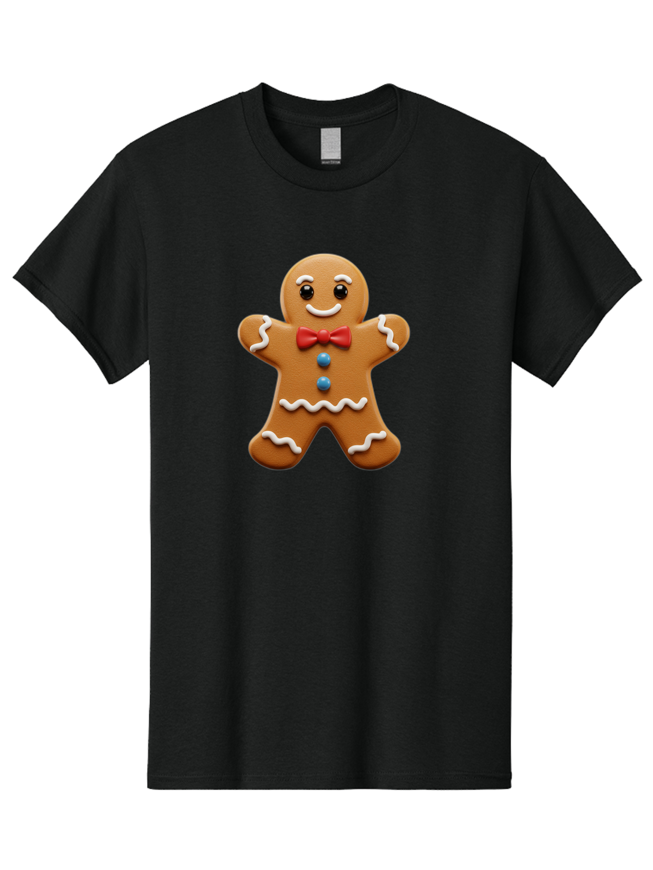 Gingerbread-Man-15 Men'S Graphic Tee, 100% Cotton, Comfortable Casual Summer Wear, Machine Washable, Gingerbread Man, Christmas Cookie, Red Bow Tie, White Icing, Blue Buttons, Festive Treat, Holiday Baking, Sweet Delight, Winter Wonderland Bab947 5