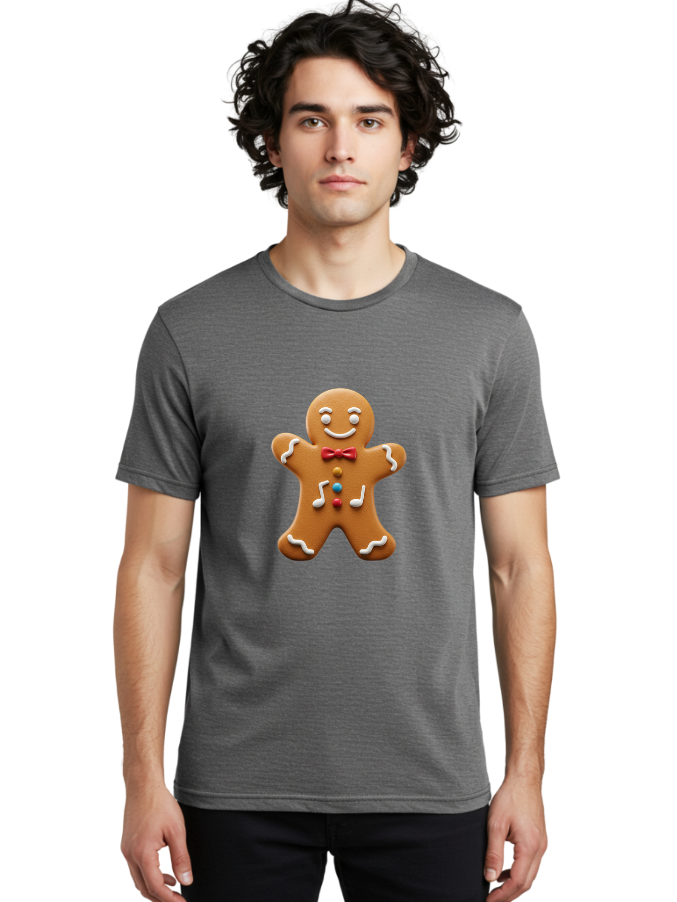 Gingerbread-Man-16 Men'S Graphic Tee, 100% Cotton, Comfortable Casual Summer Wear, Machine Washable, Gingerbread Man, Holiday Treat, Festive Cookie, Christmas Baking, Sweet Decoration, Icing Details, Candy Buttons, Red Bow Tie, White Icing Bab948 20