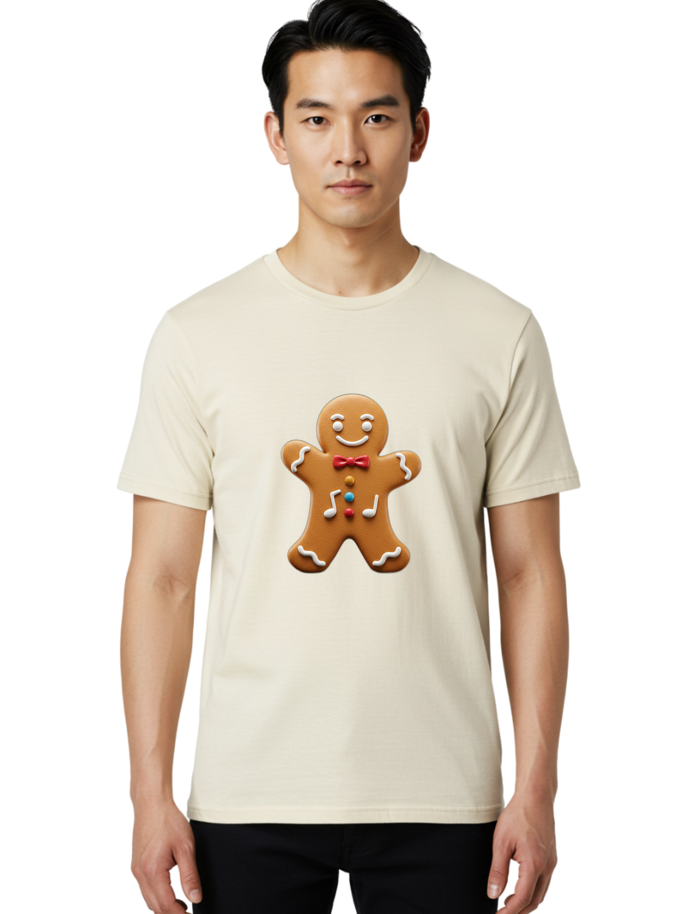 Gingerbread-Man-16 Men'S Graphic Tee, 100% Cotton, Comfortable Casual Summer Wear, Machine Washable, Gingerbread Man, Holiday Treat, Festive Cookie, Christmas Baking, Sweet Decoration, Icing Details, Candy Buttons, Red Bow Tie, White Icing Bab948 22
