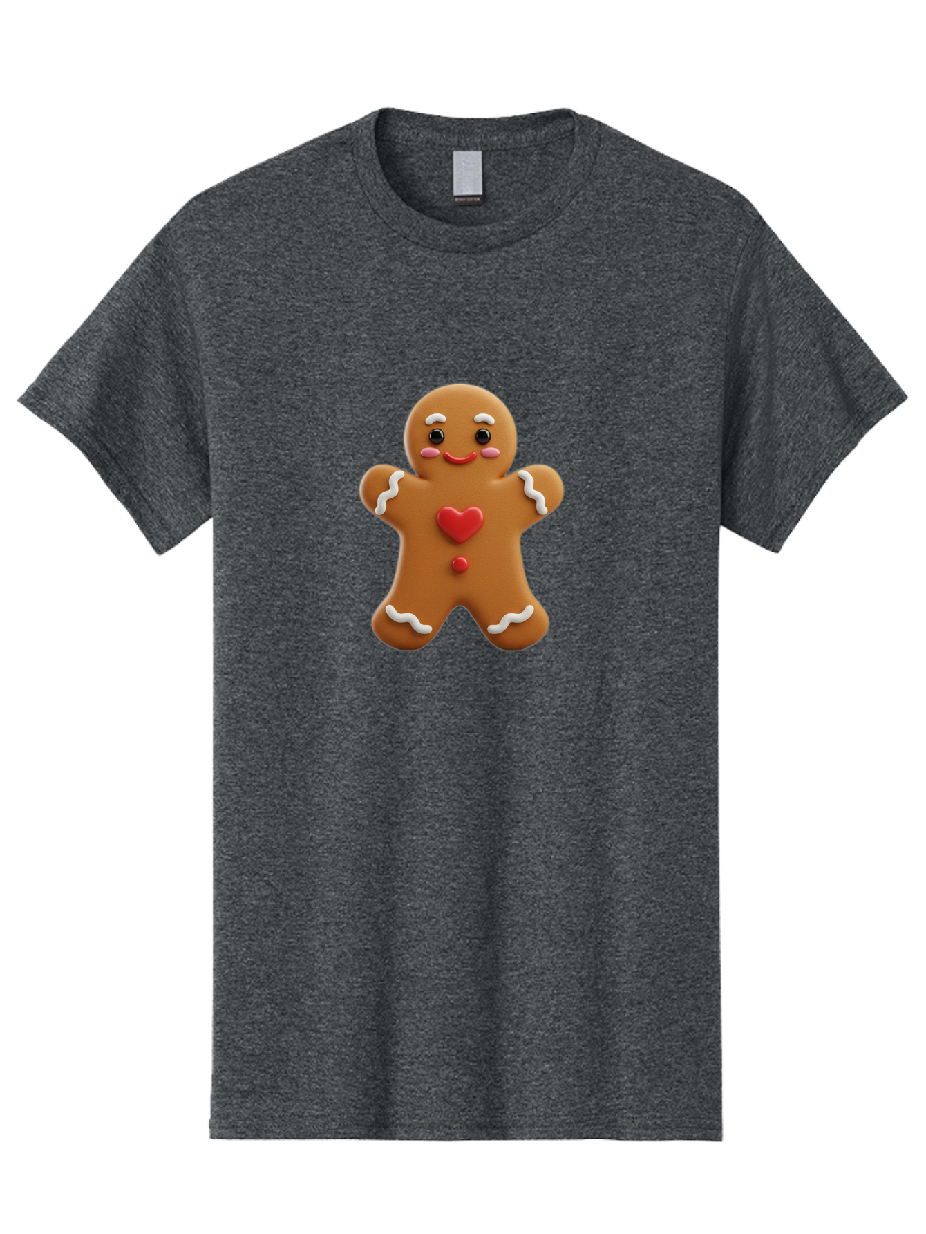 Gingerbread-Man-8 Men'S Graphic Tee, 100% Cotton, Comfortable Casual Summer Wear, Machine Washable, 3D Gingerbread Man, Festive Holiday Treat, Cartoon Character, White Icing Details, Red Heart Decoration, Sweet Indulgence, Christmas Cookie, Bab956 3