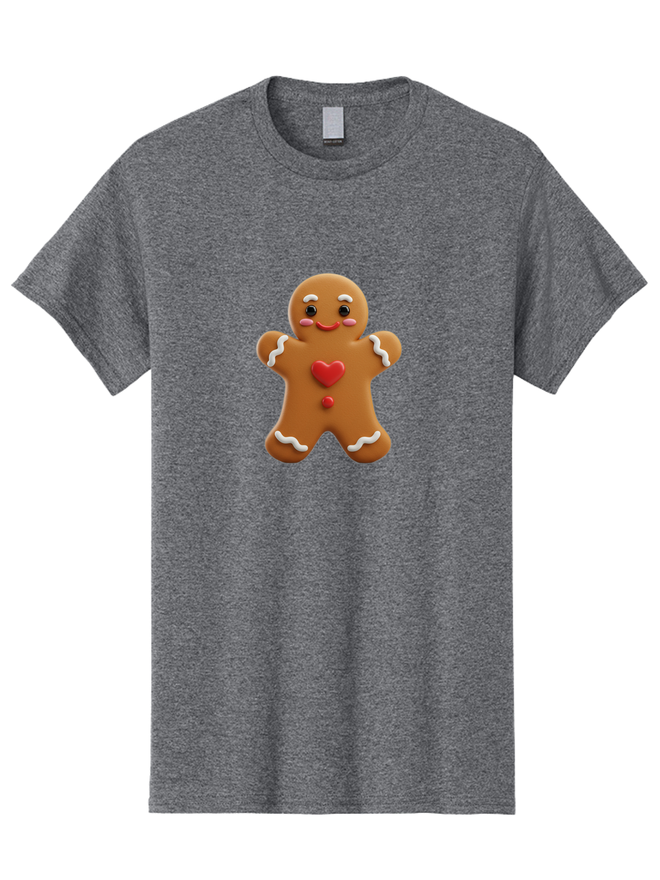 Gingerbread-Man-8 Men'S Graphic Tee, 100% Cotton, Comfortable Casual Summer Wear, Machine Washable, 3D Gingerbread Man, Festive Holiday Treat, Cartoon Character, White Icing Details, Red Heart Decoration, Sweet Indulgence, Christmas Cookie, Bab956 8