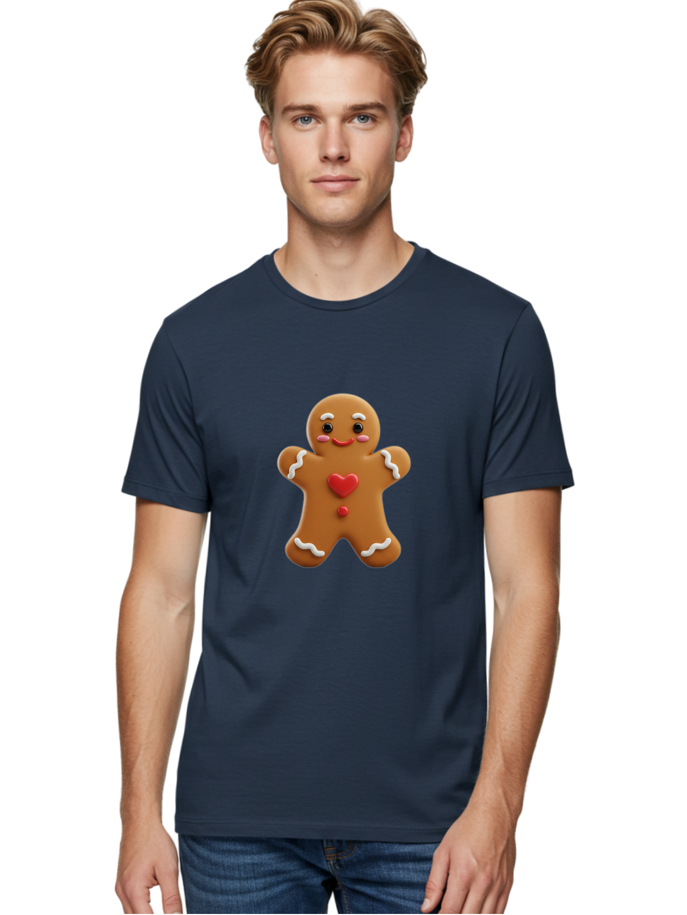 Gingerbread-Man-8 Men'S Graphic Tee, 100% Cotton, Comfortable Casual Summer Wear, Machine Washable, 3D Gingerbread Man, Festive Holiday Treat, Cartoon Character, White Icing Details, Red Heart Decoration, Sweet Indulgence, Christmas Cookie, Bab956 21