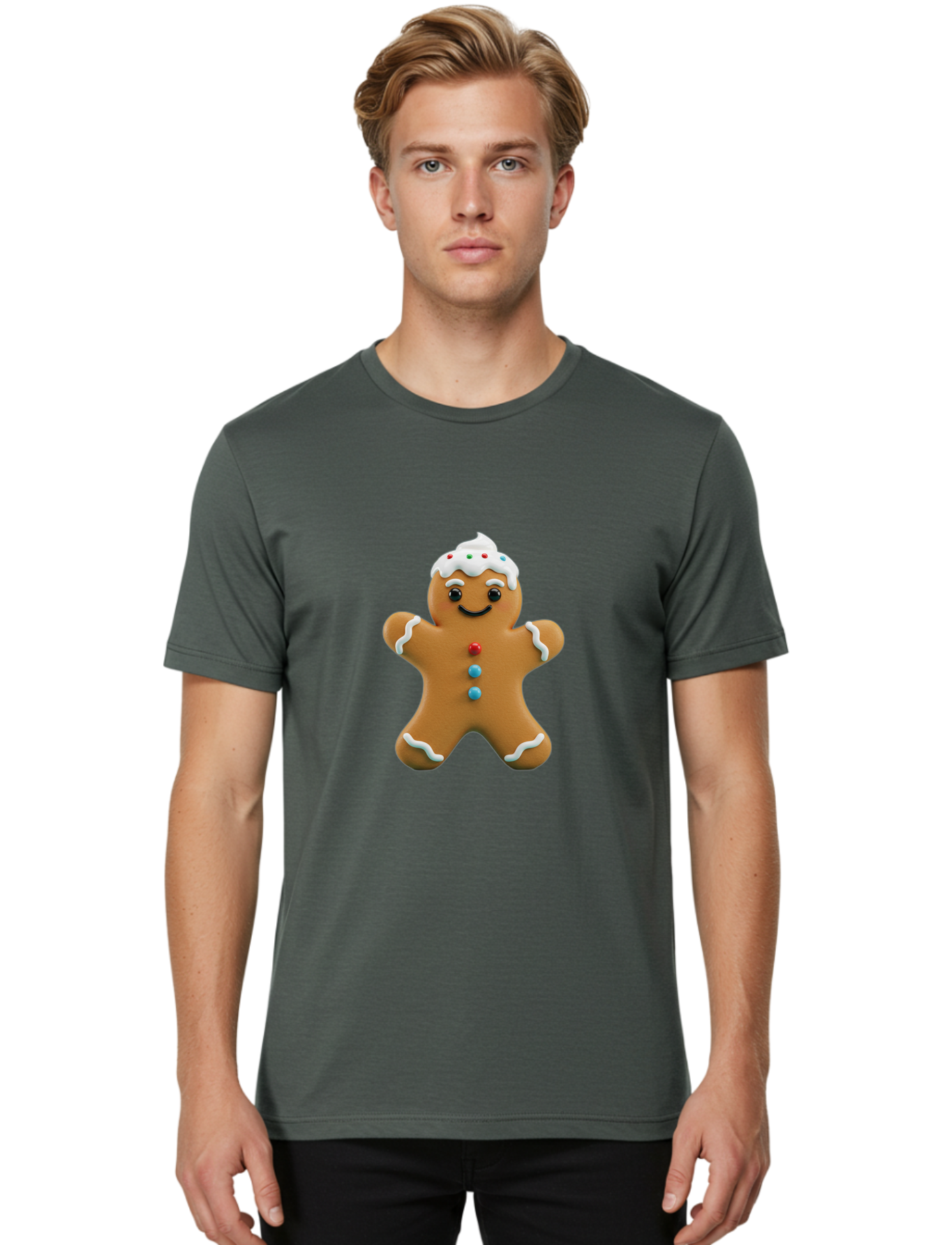 Gingerbread-Man-9 Men'S Graphic Tee, 100% Cotton, Comfortable Casual Summer Wear, Machine Washable, Gingerbread Man Cookie, Festive Treats, Holiday Baking, Christmas Dessert, Candy Decorations, Sweet Treats, Baked Goods, Icing Details Bab957 24