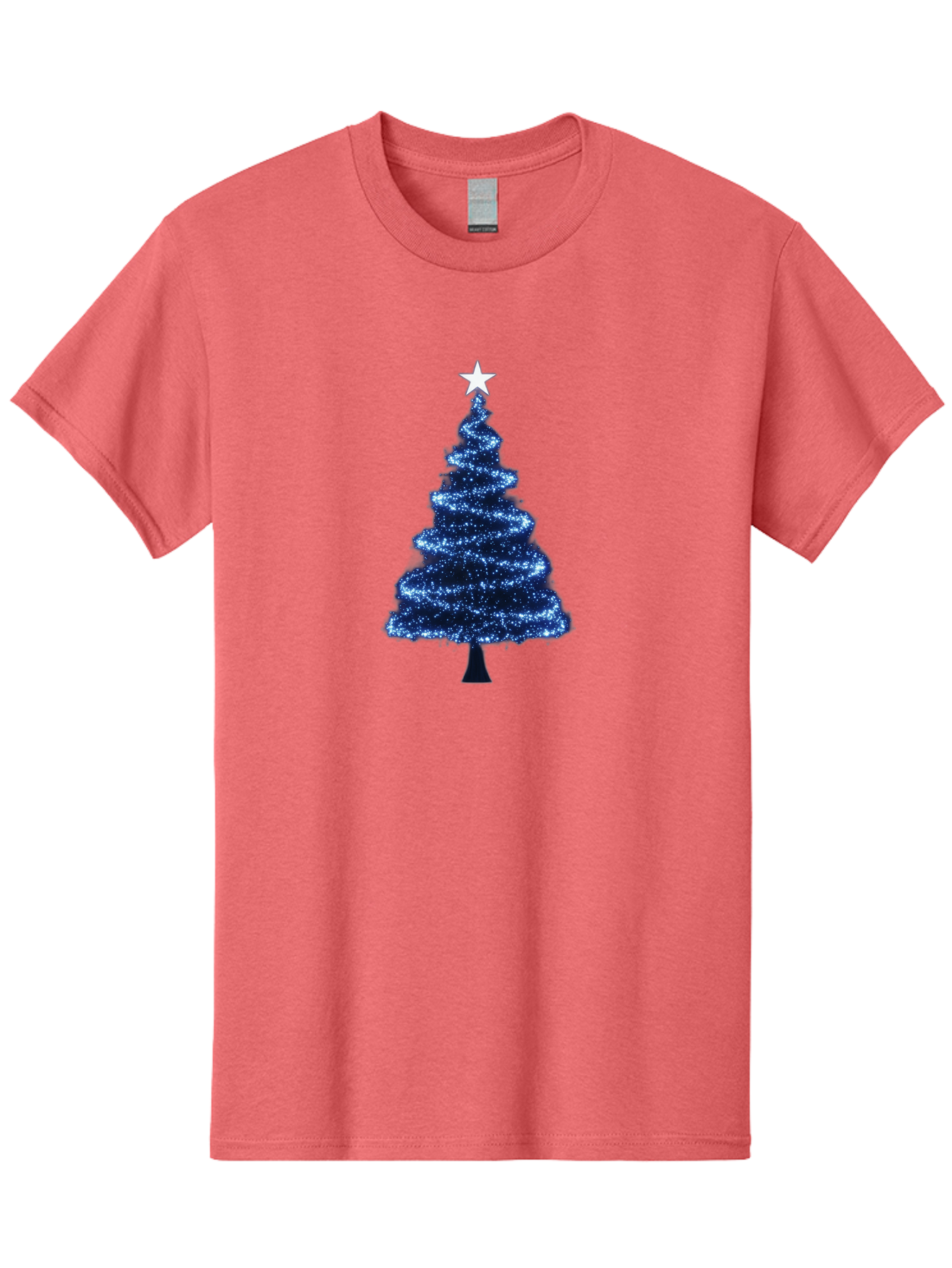 Glittering-Christmas-Tree Men'S Graphic Tee, 100% Cotton, Comfortable Casual Summer Wear, Machine Washable, Blue Christmas Tree, Dark Blue Decorations, Star On Top, Sparkling Lights, Festive Atmosphere, Holiday Season, Winter Wonderland, Bab962 3