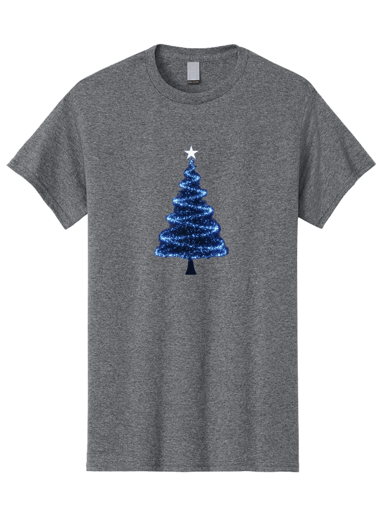 Glittering-Christmas-Tree Men'S Graphic Tee, 100% Cotton, Comfortable Casual Summer Wear, Machine Washable, Blue Christmas Tree, Dark Blue Decorations, Star On Top, Sparkling Lights, Festive Atmosphere, Holiday Season, Winter Wonderland, Bab962 14