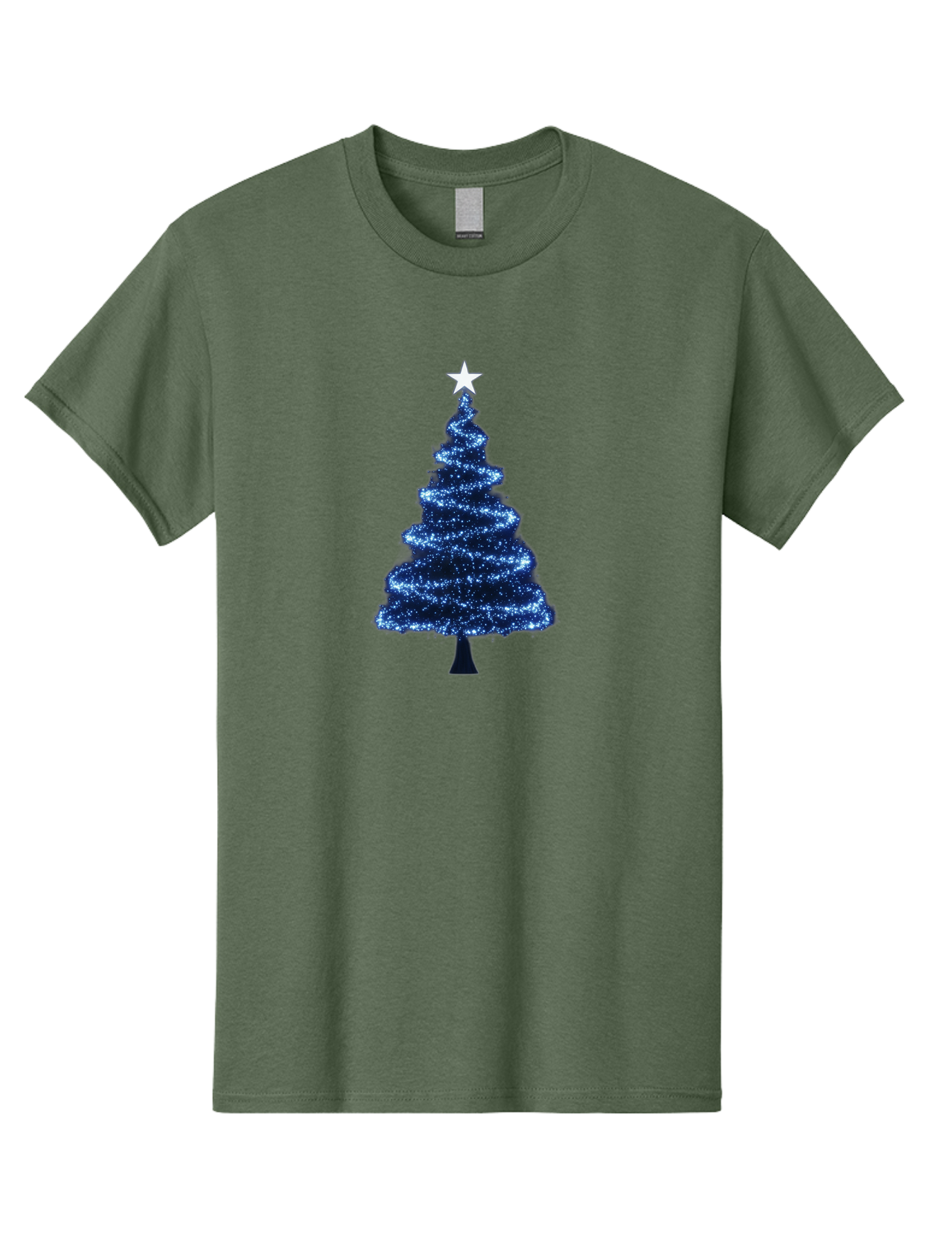 Glittering-Christmas-Tree Men'S Graphic Tee, 100% Cotton, Comfortable Casual Summer Wear, Machine Washable, Blue Christmas Tree, Dark Blue Decorations, Star On Top, Sparkling Lights, Festive Atmosphere, Holiday Season, Winter Wonderland, Bab962 8