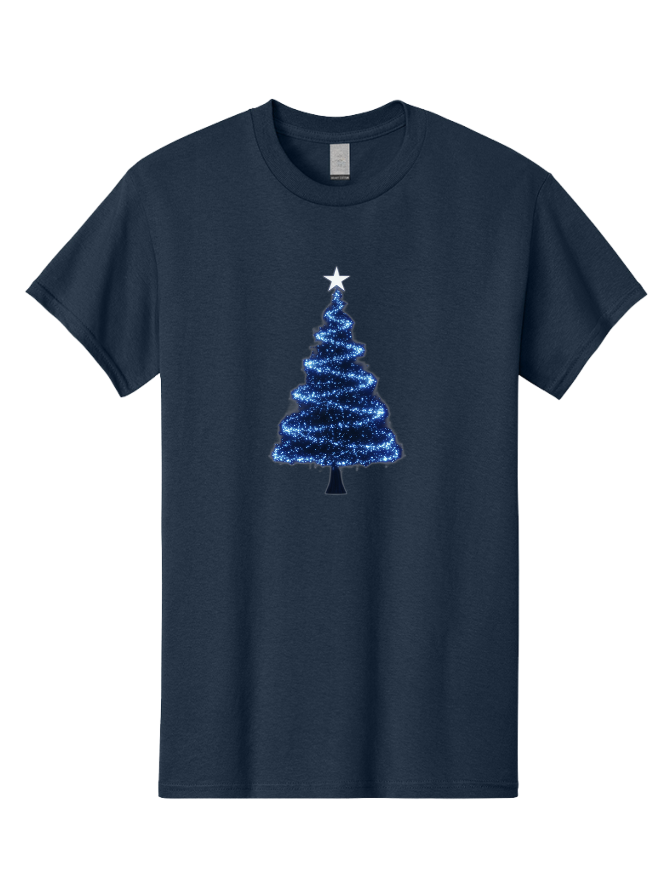 Glittering-Christmas-Tree Men'S Graphic Tee, 100% Cotton, Comfortable Casual Summer Wear, Machine Washable, Blue Christmas Tree, Dark Blue Decorations, Star On Top, Sparkling Lights, Festive Atmosphere, Holiday Season, Winter Wonderland, Bab962 6