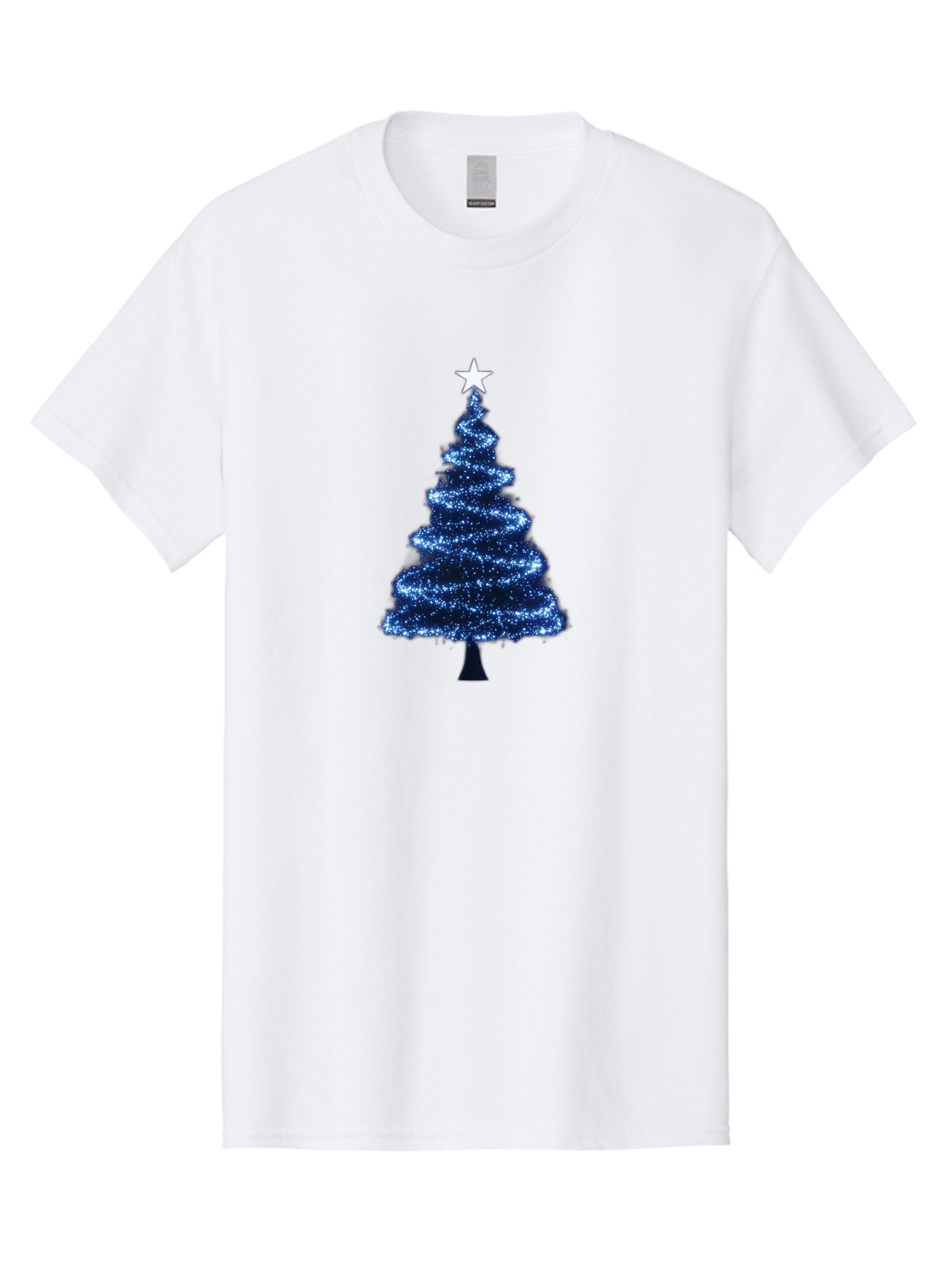 Glittering-Christmas-Tree Men'S Graphic Tee, 100% Cotton, Comfortable Casual Summer Wear, Machine Washable, Blue Christmas Tree, Dark Blue Decorations, Star On Top, Sparkling Lights, Festive Atmosphere, Holiday Season, Winter Wonderland, Bab962 10