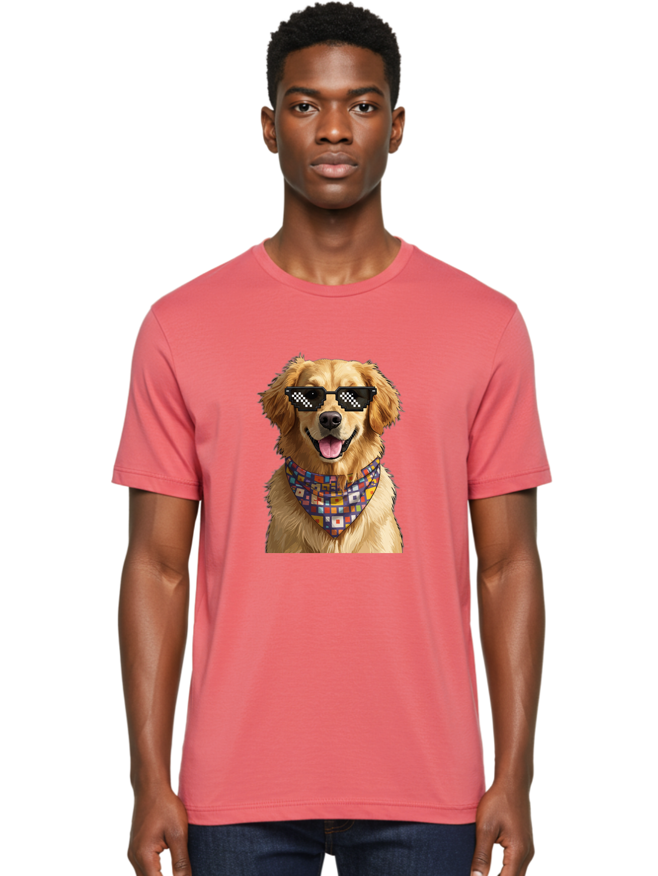 Golden-Retriever-6 Men'S Graphic Tee, 100% Cotton, Comfortable Casual Summer Wear, Machine Washable, Happy Golden Retriever, Cool Dog, Sunglasses, Checkered Pattern, Bandana, Colorful, Fun, Playful, Cute, Furry Friend, Dog Lover, Bab980 29