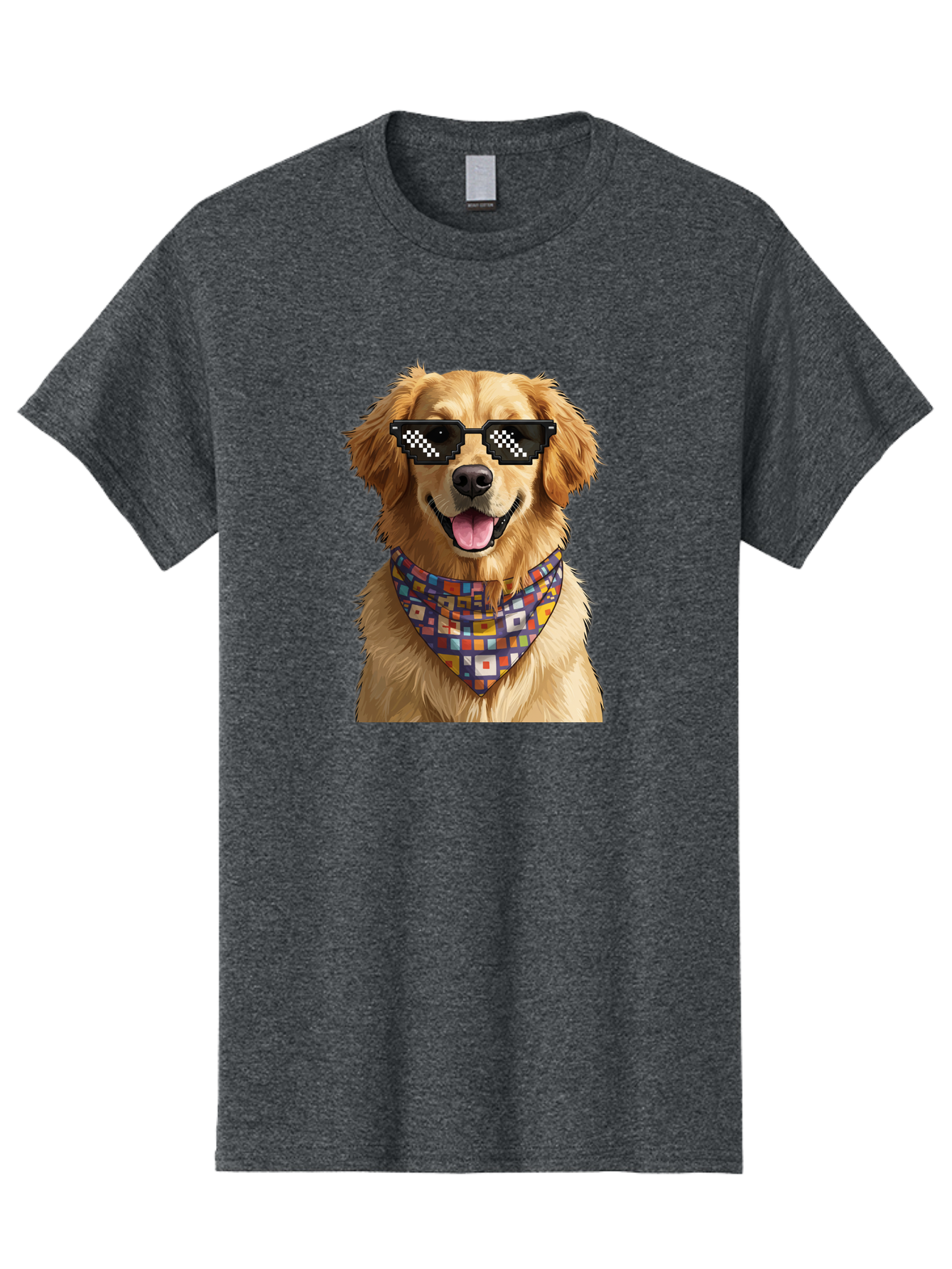Golden-Retriever-6 Men'S Graphic Tee, 100% Cotton, Comfortable Casual Summer Wear, Machine Washable, Happy Golden Retriever, Cool Dog, Sunglasses, Checkered Pattern, Bandana, Colorful, Fun, Playful, Cute, Furry Friend, Dog Lover, Bab980 15