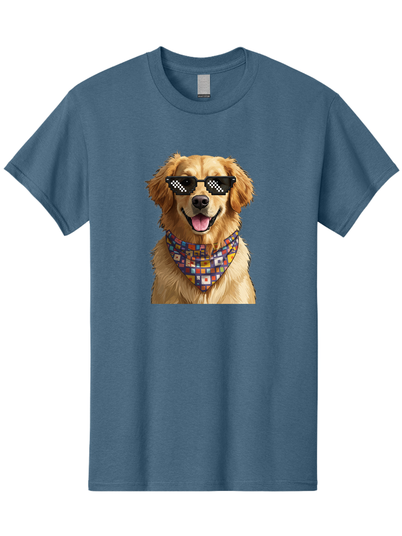Golden-Retriever-6 Men'S Graphic Tee, 100% Cotton, Comfortable Casual Summer Wear, Machine Washable, Happy Golden Retriever, Cool Dog, Sunglasses, Checkered Pattern, Bandana, Colorful, Fun, Playful, Cute, Furry Friend, Dog Lover, Bab980 11