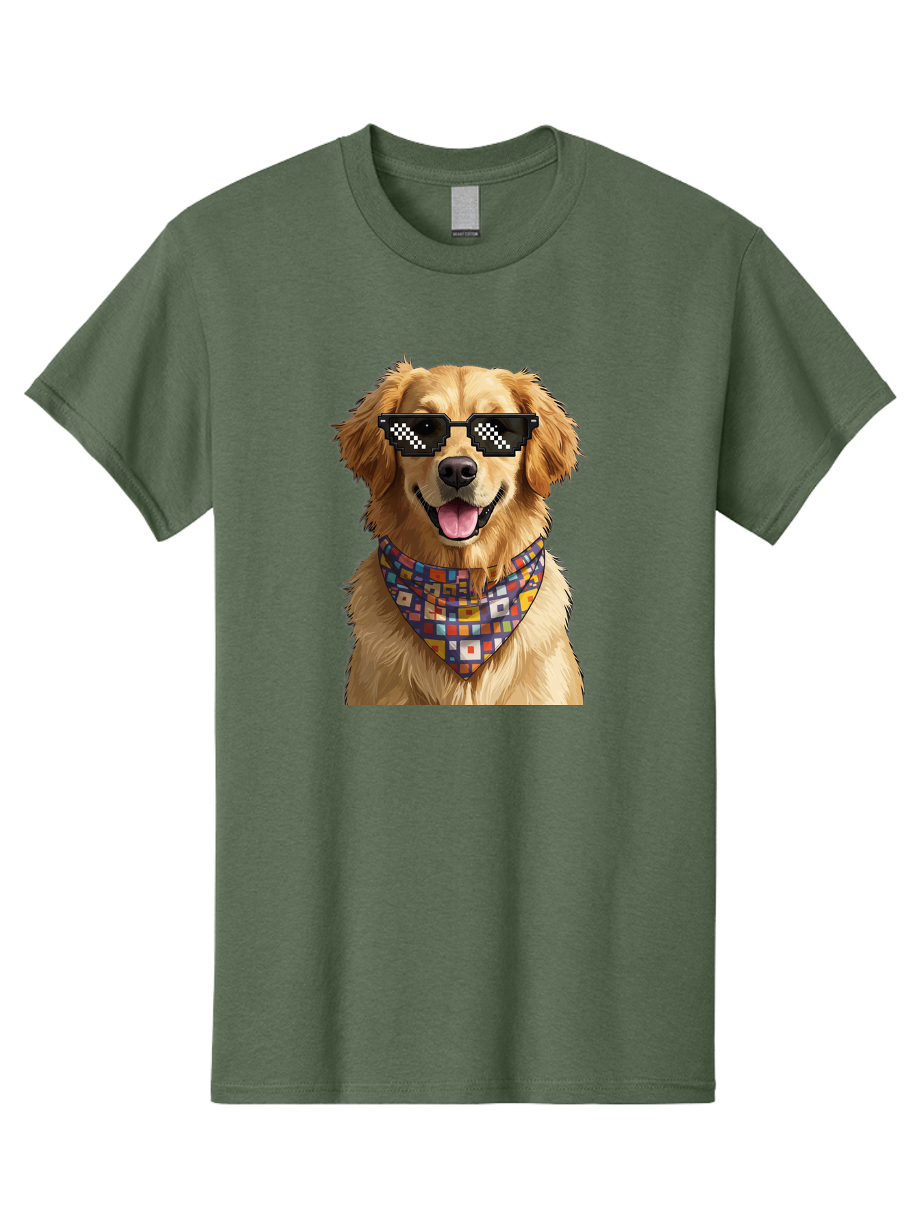 Golden-Retriever-6 Men'S Graphic Tee, 100% Cotton, Comfortable Casual Summer Wear, Machine Washable, Happy Golden Retriever, Cool Dog, Sunglasses, Checkered Pattern, Bandana, Colorful, Fun, Playful, Cute, Furry Friend, Dog Lover, Bab980 8