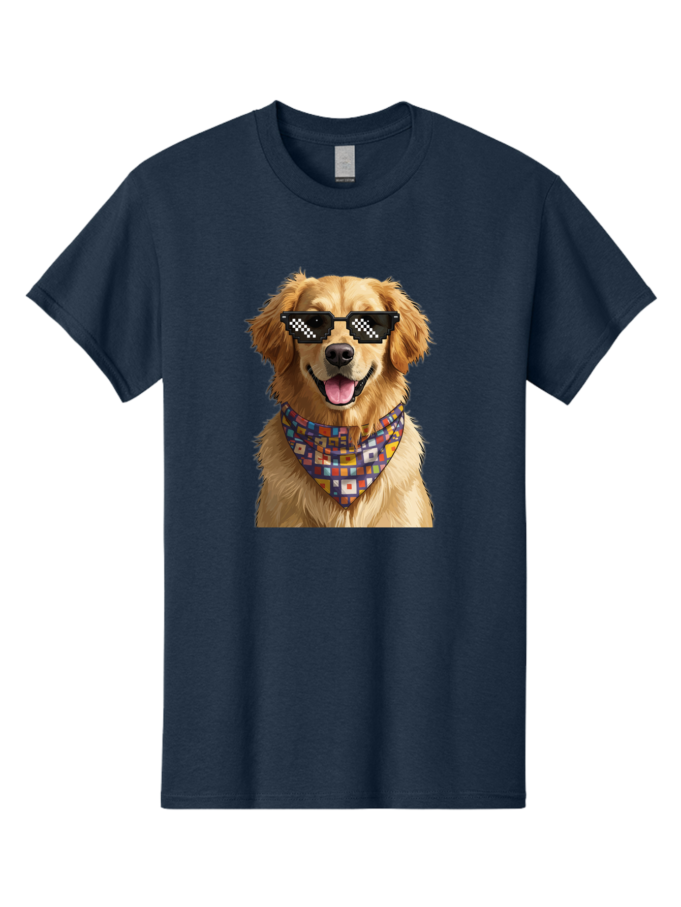 Golden-Retriever-6 Men'S Graphic Tee, 100% Cotton, Comfortable Casual Summer Wear, Machine Washable, Happy Golden Retriever, Cool Dog, Sunglasses, Checkered Pattern, Bandana, Colorful, Fun, Playful, Cute, Furry Friend, Dog Lover, Bab980 7