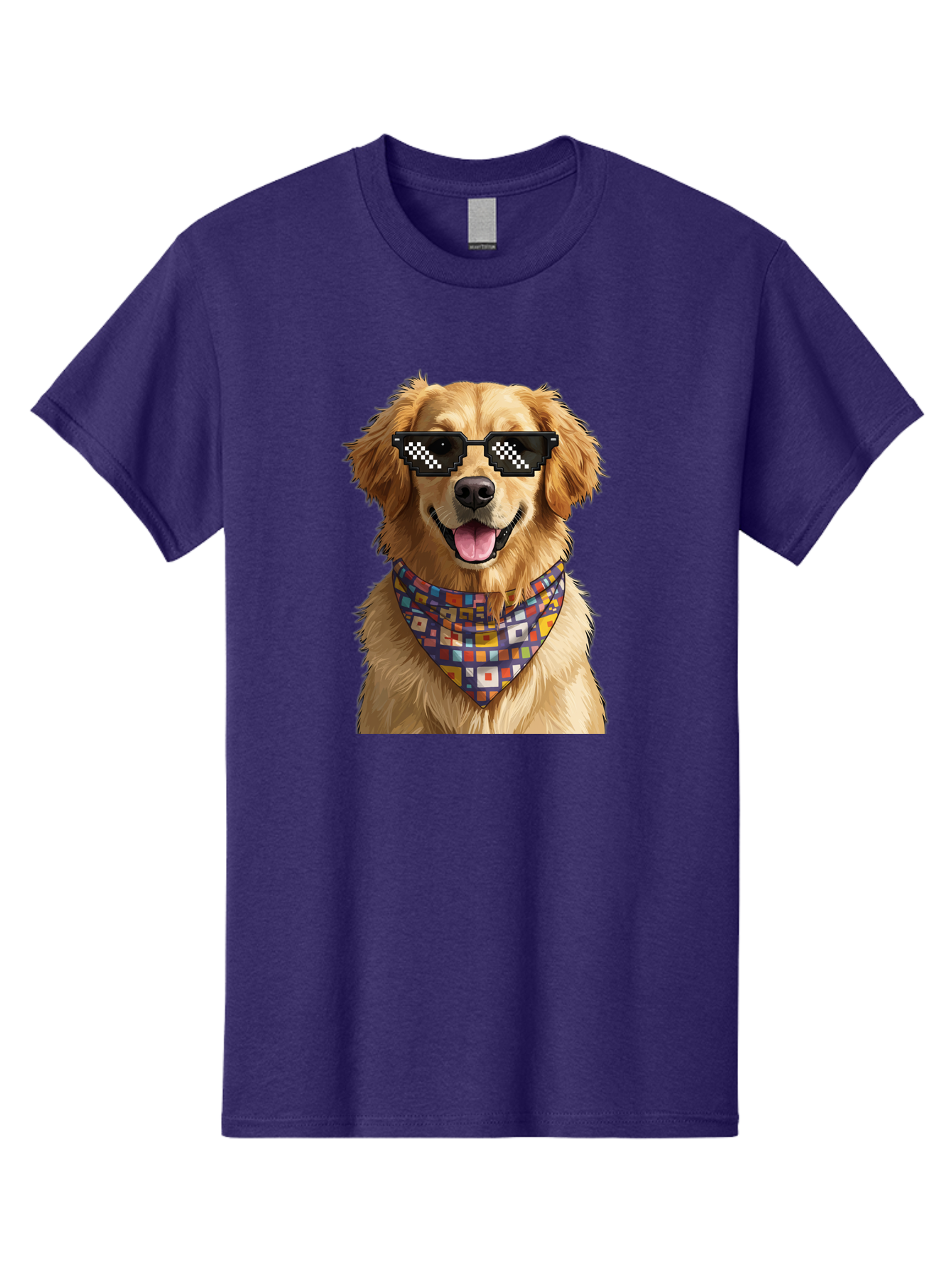Golden-Retriever-6 Men'S Graphic Tee, 100% Cotton, Comfortable Casual Summer Wear, Machine Washable, Happy Golden Retriever, Cool Dog, Sunglasses, Checkered Pattern, Bandana, Colorful, Fun, Playful, Cute, Furry Friend, Dog Lover, Bab980 6