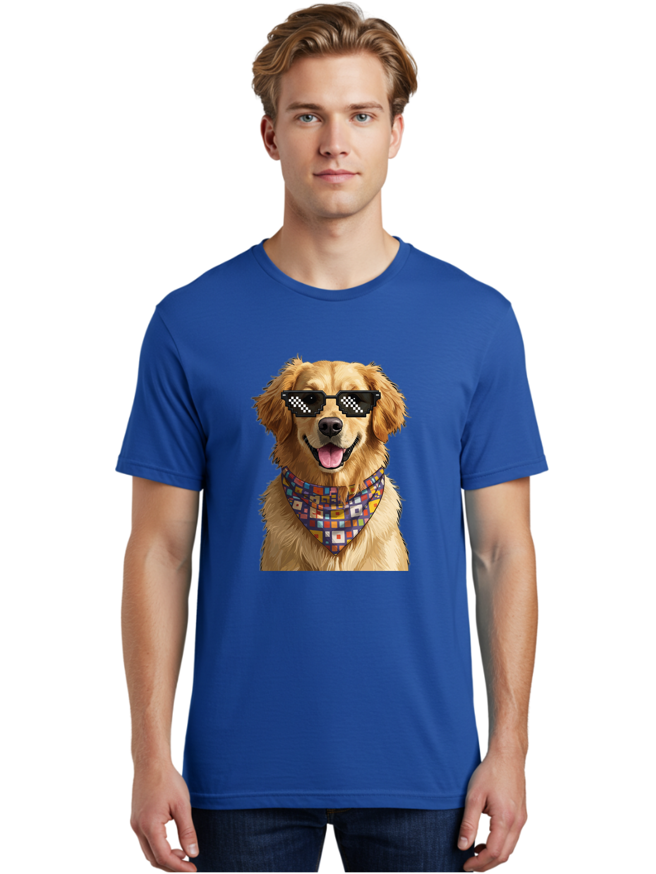 Golden-Retriever-6 Men'S Graphic Tee, 100% Cotton, Comfortable Casual Summer Wear, Machine Washable, Happy Golden Retriever, Cool Dog, Sunglasses, Checkered Pattern, Bandana, Colorful, Fun, Playful, Cute, Furry Friend, Dog Lover, Bab980 28