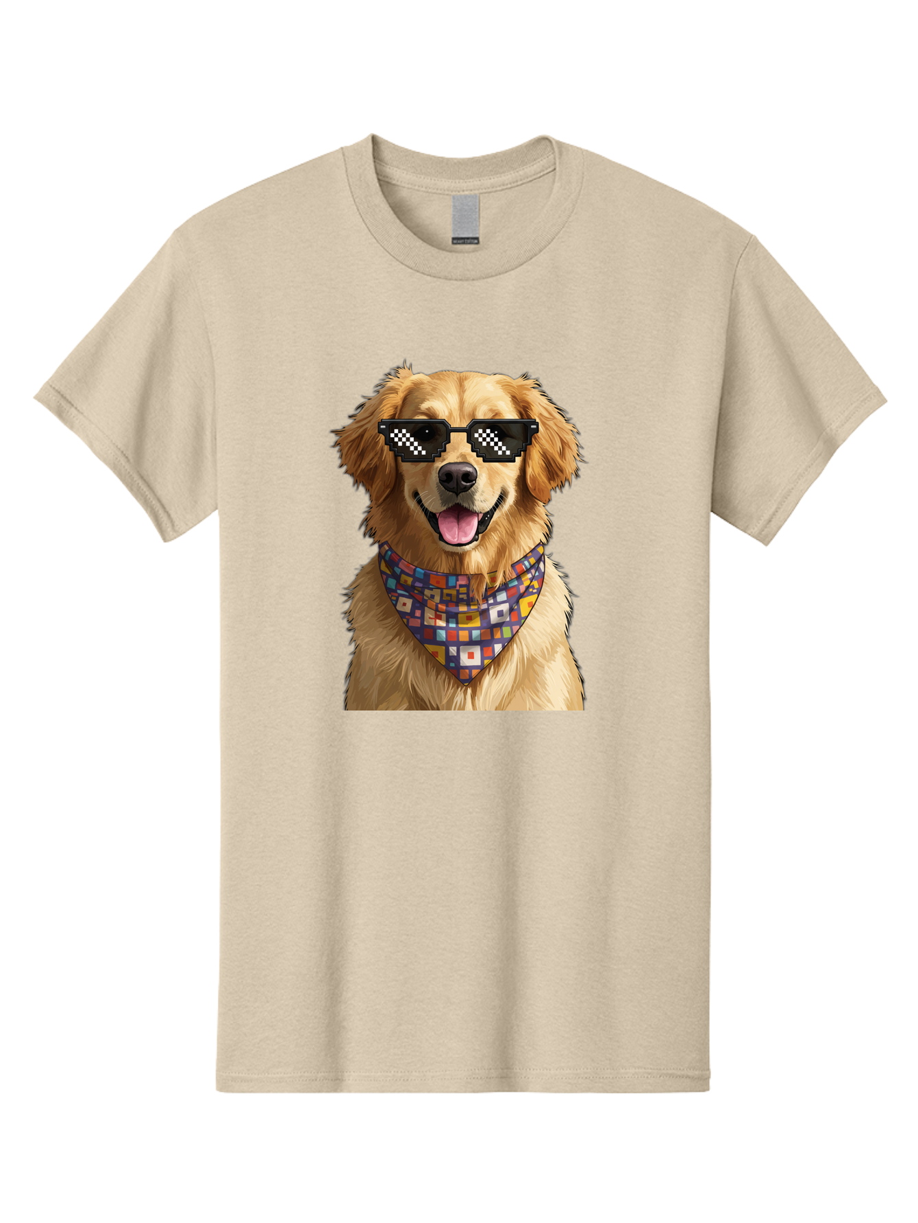 Golden-Retriever-6 Men'S Graphic Tee, 100% Cotton, Comfortable Casual Summer Wear, Machine Washable, Happy Golden Retriever, Cool Dog, Sunglasses, Checkered Pattern, Bandana, Colorful, Fun, Playful, Cute, Furry Friend, Dog Lover, Bab980 9