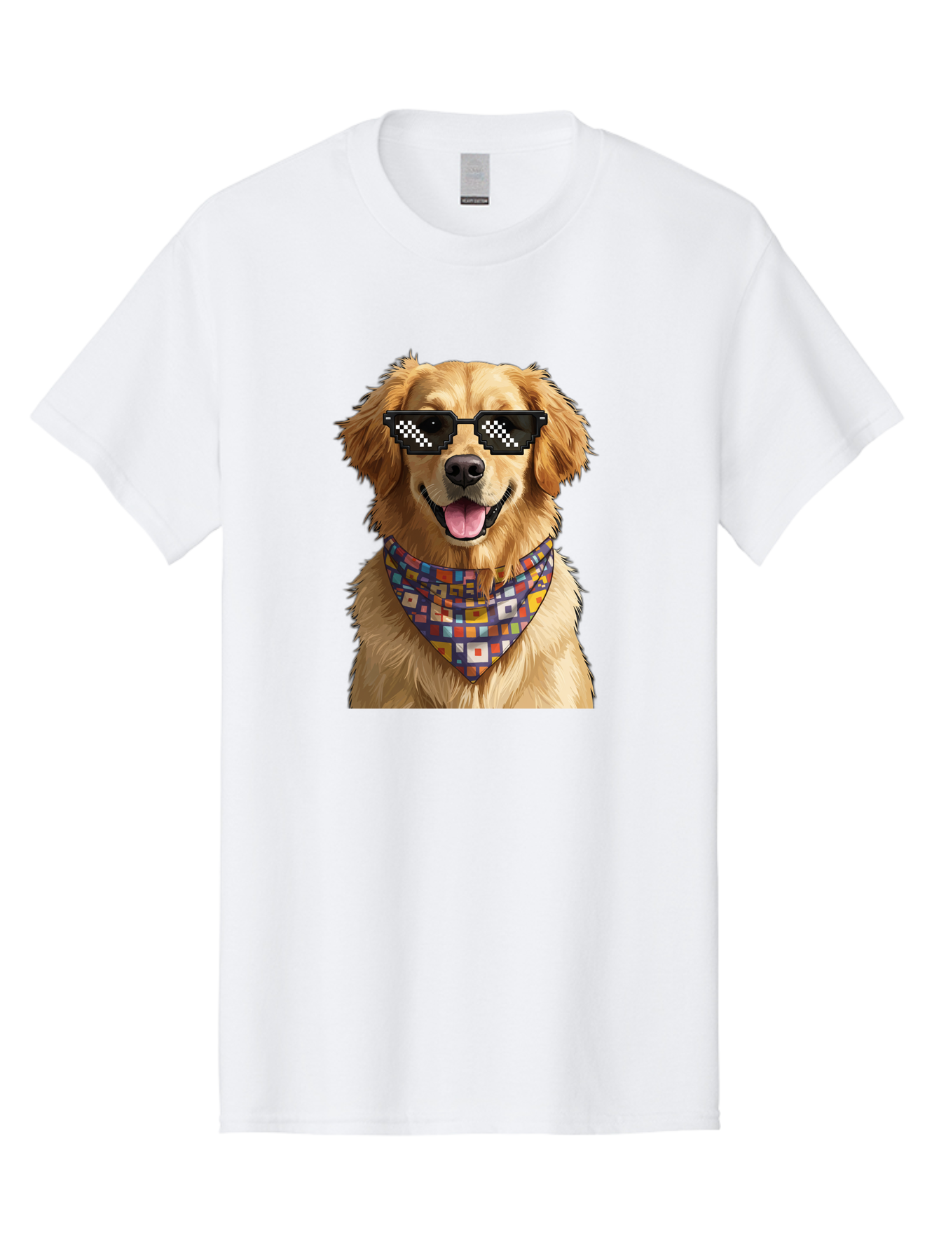 Golden-Retriever-6 Men'S Graphic Tee, 100% Cotton, Comfortable Casual Summer Wear, Machine Washable, Happy Golden Retriever, Cool Dog, Sunglasses, Checkered Pattern, Bandana, Colorful, Fun, Playful, Cute, Furry Friend, Dog Lover, Bab980 10
