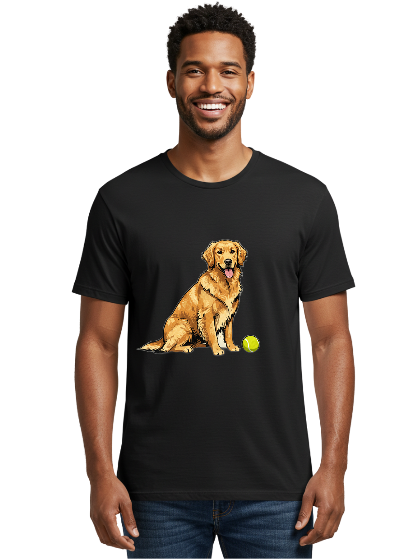 Golden-Retriever-7 Men'S Graphic Tee, 100% Cotton, Comfortable Casual Summer Wear, Machine Washable, Golden Retriever Dog, Tennis Ball, Sitting Dog, Happy Dog, Dog Sports, Canine Companion, Furry Friend, Playful Mood, Dog Illustration, Bab981 26