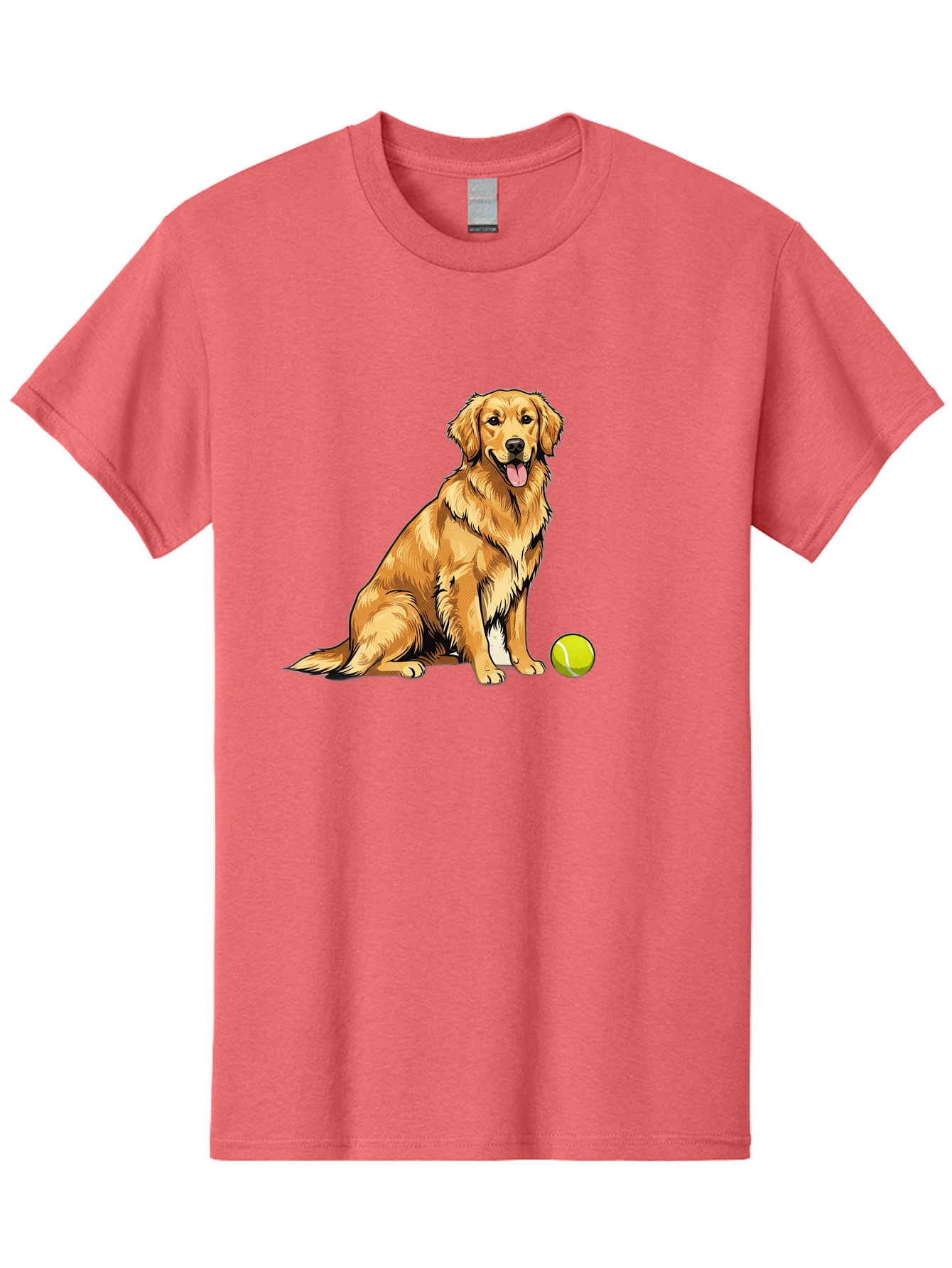 Golden-Retriever-7 Men'S Graphic Tee, 100% Cotton, Comfortable Casual Summer Wear, Machine Washable, Golden Retriever Dog, Tennis Ball, Sitting Dog, Happy Dog, Dog Sports, Canine Companion, Furry Friend, Playful Mood, Dog Illustration, Bab981 1