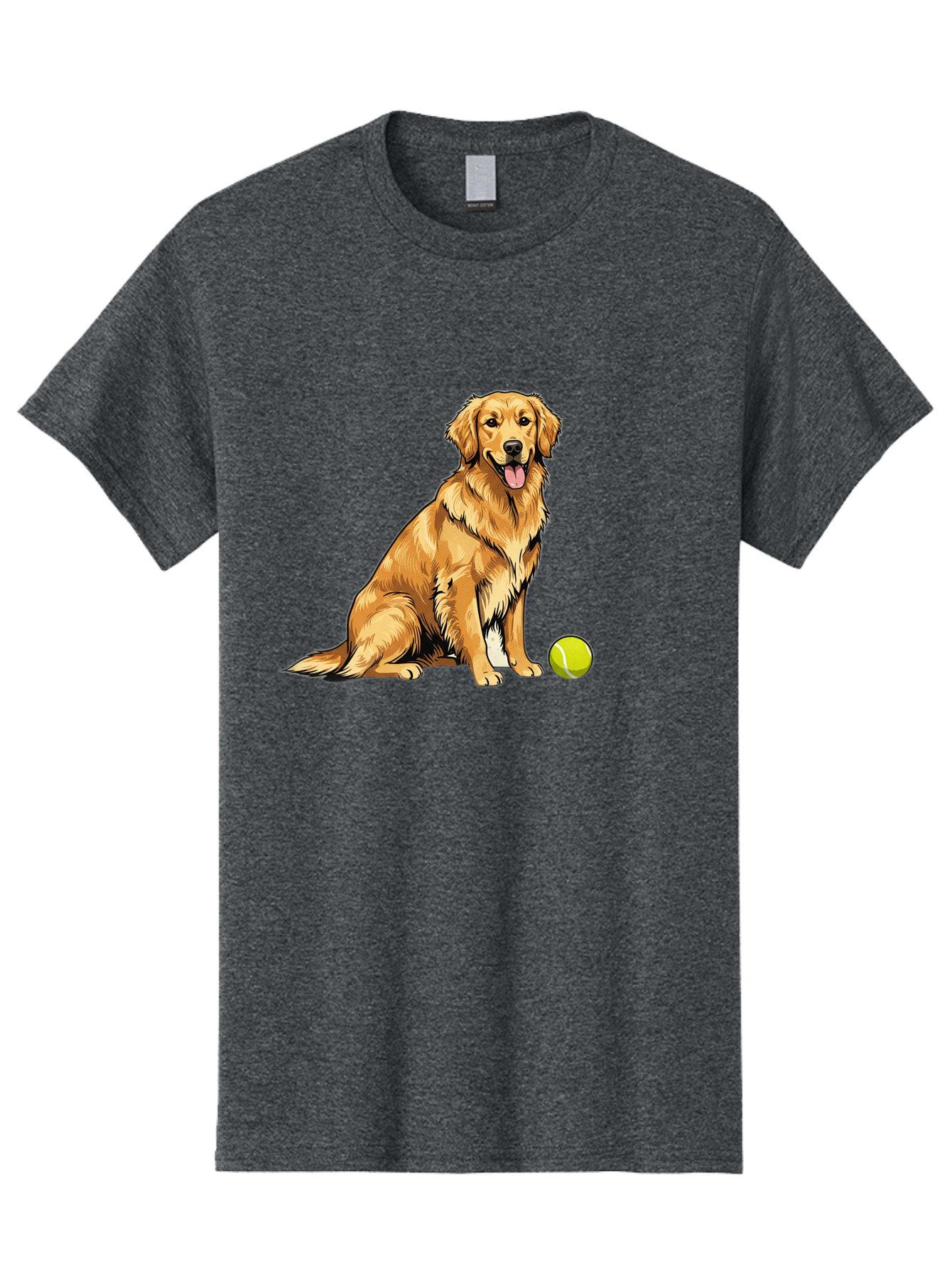 Golden-Retriever-7 Men'S Graphic Tee, 100% Cotton, Comfortable Casual Summer Wear, Machine Washable, Golden Retriever Dog, Tennis Ball, Sitting Dog, Happy Dog, Dog Sports, Canine Companion, Furry Friend, Playful Mood, Dog Illustration, Bab981 3