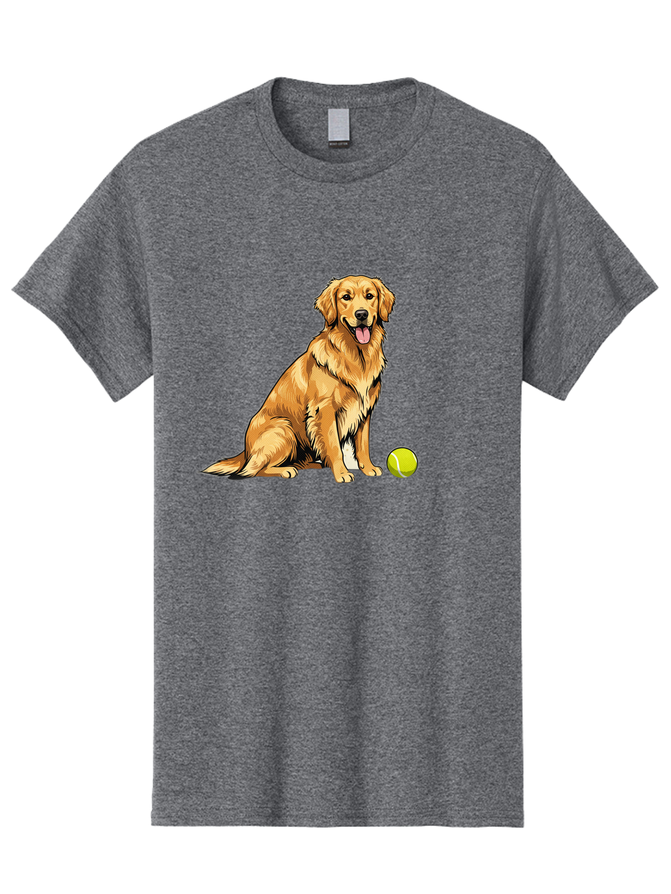 Golden-Retriever-7 Men'S Graphic Tee, 100% Cotton, Comfortable Casual Summer Wear, Machine Washable, Golden Retriever Dog, Tennis Ball, Sitting Dog, Happy Dog, Dog Sports, Canine Companion, Furry Friend, Playful Mood, Dog Illustration, Bab981 2