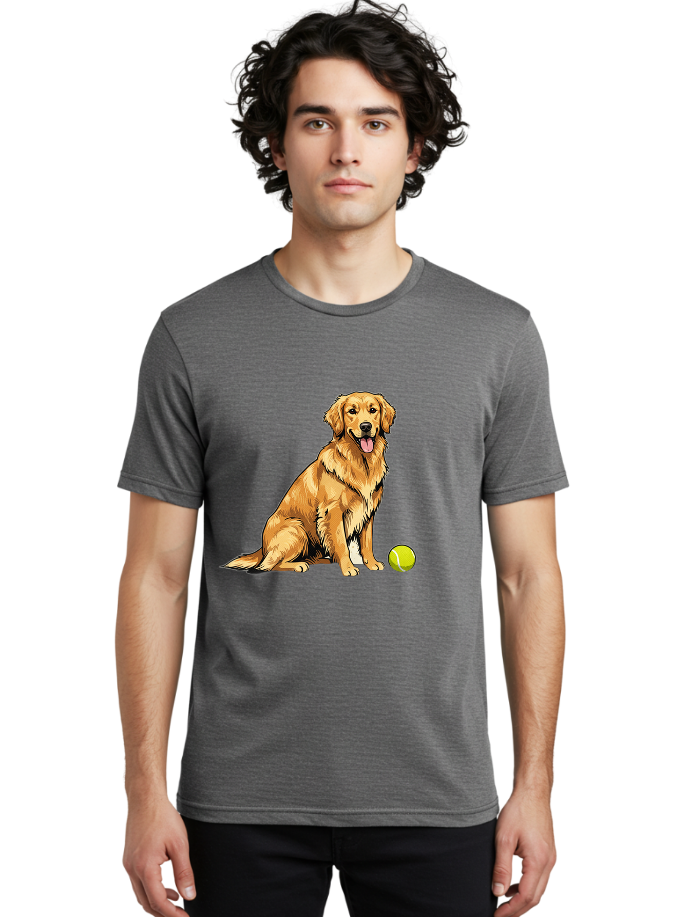 Golden-Retriever-7 Men'S Graphic Tee, 100% Cotton, Comfortable Casual Summer Wear, Machine Washable, Golden Retriever Dog, Tennis Ball, Sitting Dog, Happy Dog, Dog Sports, Canine Companion, Furry Friend, Playful Mood, Dog Illustration, Bab981 17