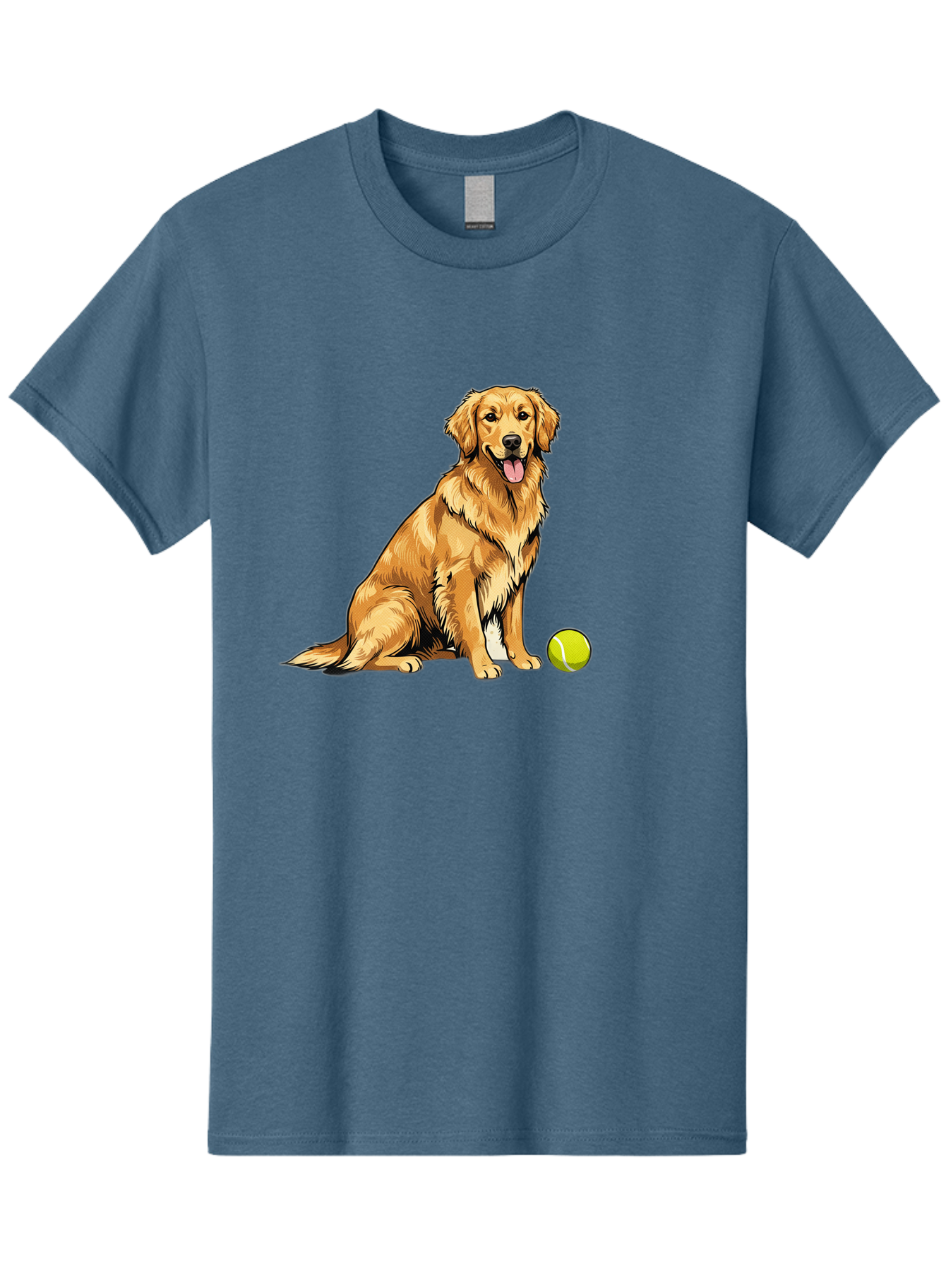 Golden-Retriever-7 Men'S Graphic Tee, 100% Cotton, Comfortable Casual Summer Wear, Machine Washable, Golden Retriever Dog, Tennis Ball, Sitting Dog, Happy Dog, Dog Sports, Canine Companion, Furry Friend, Playful Mood, Dog Illustration, Bab981 10