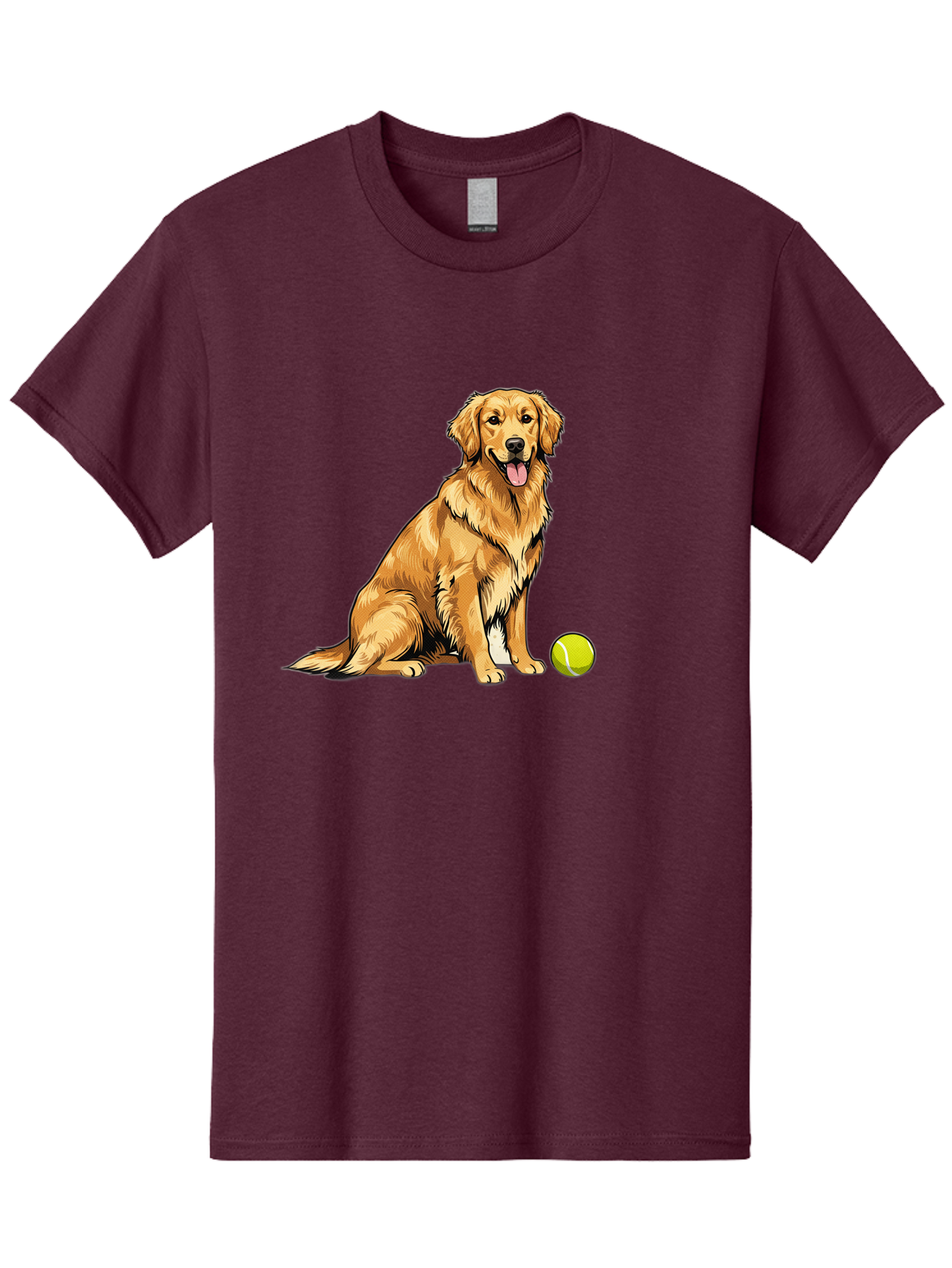Golden-Retriever-7 Men'S Graphic Tee, 100% Cotton, Comfortable Casual Summer Wear, Machine Washable, Golden Retriever Dog, Tennis Ball, Sitting Dog, Happy Dog, Dog Sports, Canine Companion, Furry Friend, Playful Mood, Dog Illustration, Bab981 4