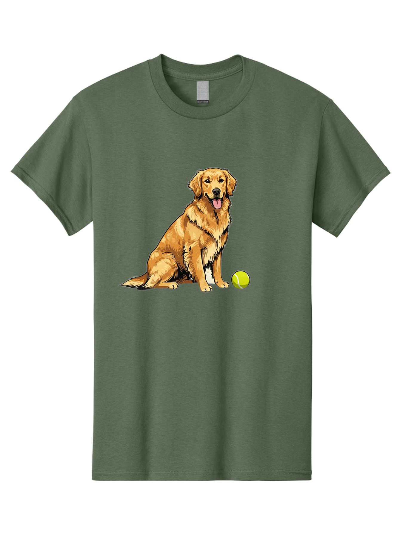 Golden-Retriever-7 Men'S Graphic Tee, 100% Cotton, Comfortable Casual Summer Wear, Machine Washable, Golden Retriever Dog, Tennis Ball, Sitting Dog, Happy Dog, Dog Sports, Canine Companion, Furry Friend, Playful Mood, Dog Illustration, Bab981 6